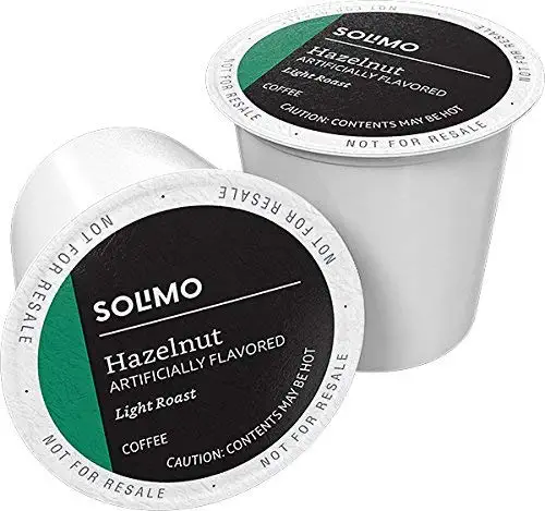 Solimo Light Roast Coffee Pods, Hazelnut Flavored, Compatible with Keurig 2.0 K-Cup Brewers 100 Ct.