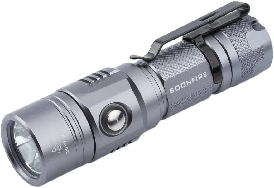 Soonfire Cree LED 1000 Lumens Flashlight, Rechargeable Waterproof Compact EDC Law flashlights, Grey