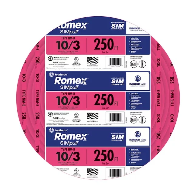 Southwire 63948555 250-ft 10 / 3 / Romex SIMpull Solid Indoor CU NM-B W/G Individual pack ( By-the-roll )