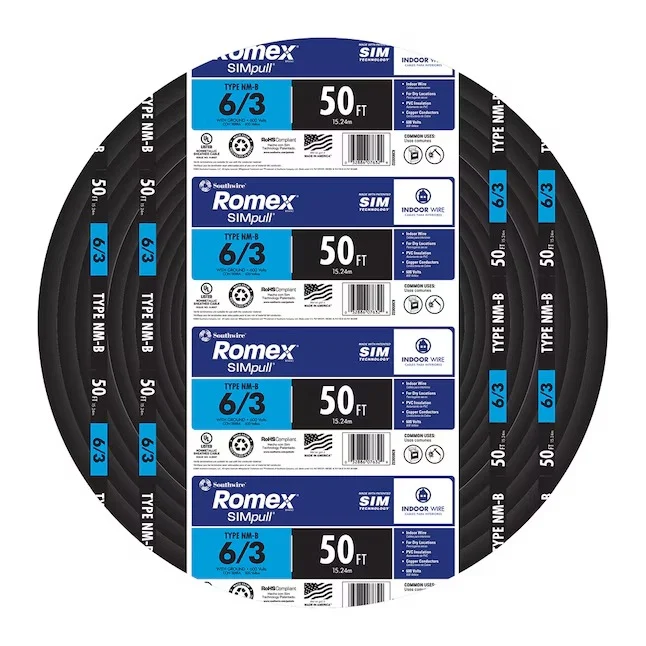Southwire 63950032 50-ft 6 / 3 / Romex SIMpull Stranded Indoor CU NM-B W/G Individual pack ( By-the-roll )