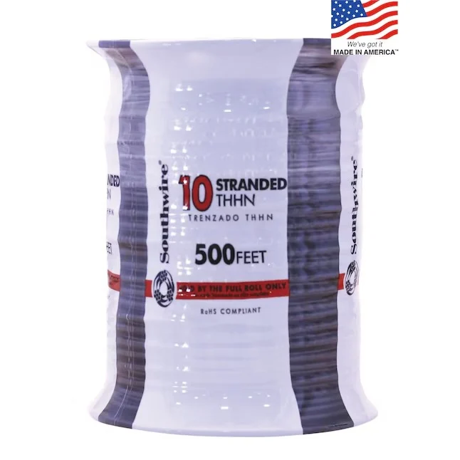 Southwire 22973257 500-ft 10 -AWG Black Stranded Copper THHN wire ( By-the-roll )