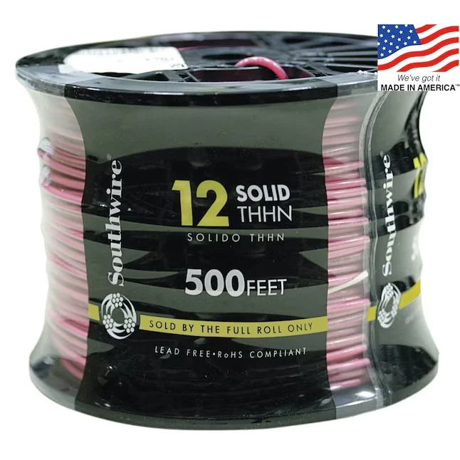 Southwire 11589958 500-ft 12 -AWG Red Solid Copper THHN wire ( By-the-roll )