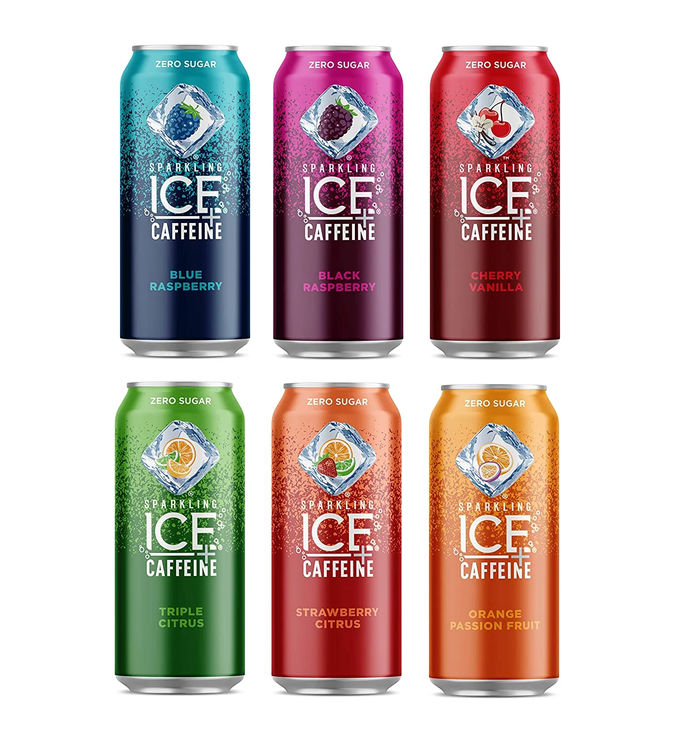 Sparkling Ice +Caffeine Naturally Flavored Sparkling Water with Antioxidants & Vitamins, Zero Sugar, Multi-Flavor Variety Pack, 16oz Cans with Oasis Snacks Sticker (6 Flavor Variety, Pack of 12)