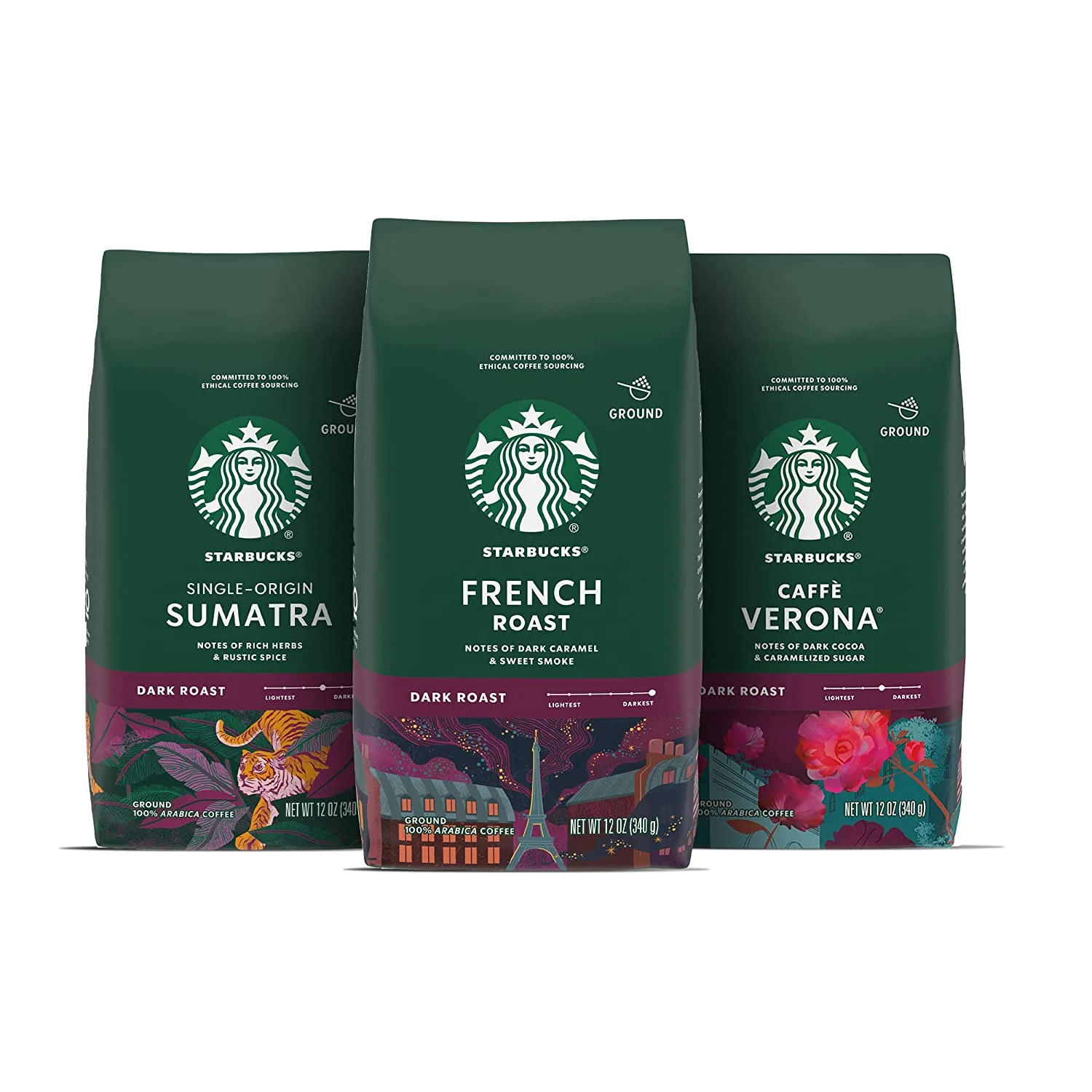 Starbucks Dark Roast Ground Coffee Variety Pack 3 bags (12 oz. each)