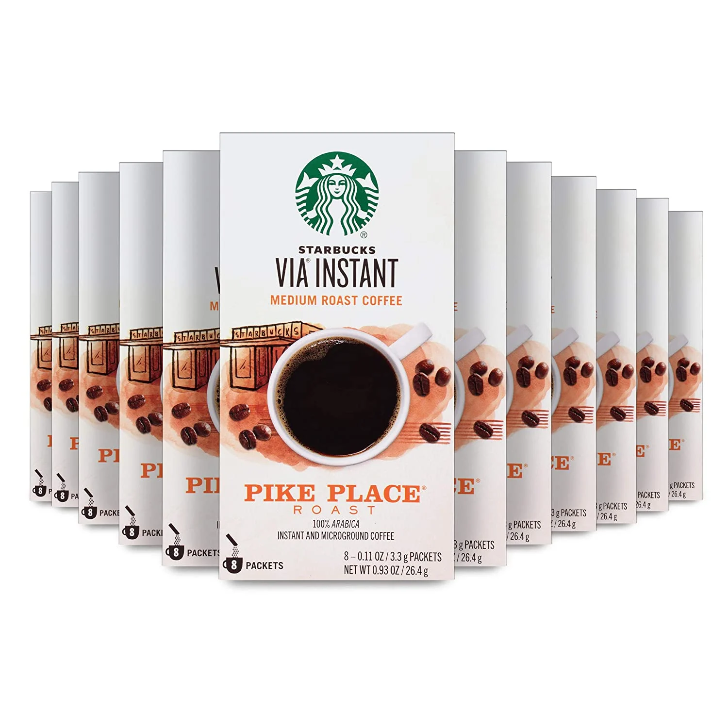 Starbucks VIA Instant Coffee Medium Roast Packets Pike Place Roast 100% Arabica – 8 Count (Pack of 12)