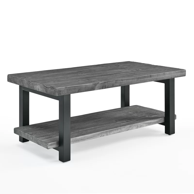 Steelside Sonoma 42″ Metal and Reclaimed Wood Coffee Table, Slate Gray