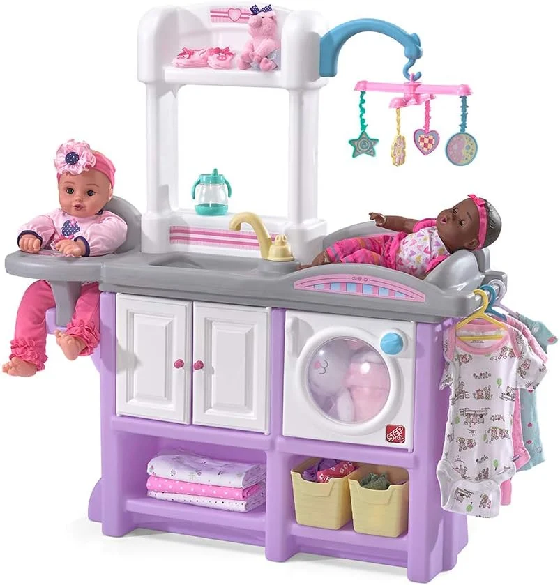 Step2 Love & Care Deluxe Baby Doll Nursery Playset for Kids, Combined Kitchen and Changing Station, Includes Toy Accessories, Easy to Assemble, Toddlers Ages 2 – 6 Years Old, Lavender