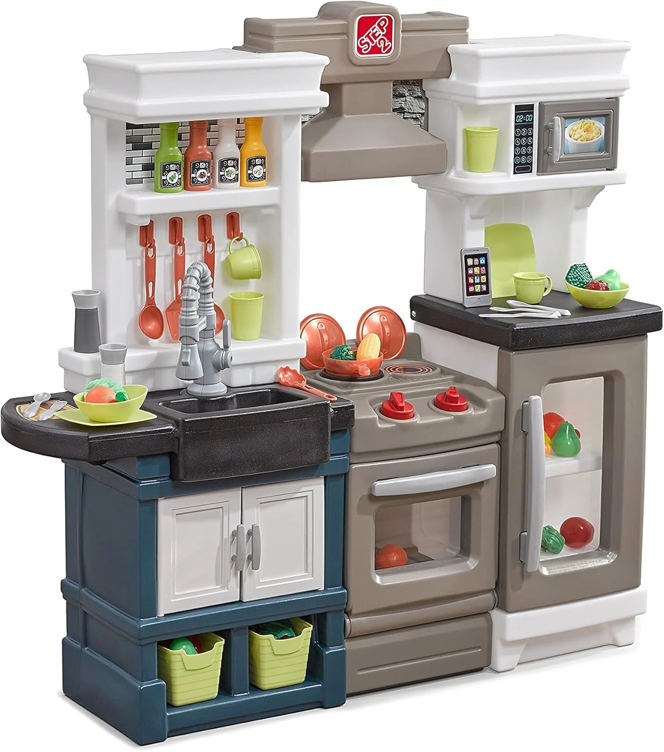 Step2 Modern Metro Kitchen Set for Kids – Includes 30+ Toy Kitchen Accessories, Interactive Features for Pretend Play – Indoor/Outdoor Toddler Playset – Dimensions 44.75″ H x 46.5″ W x 13.5″ D