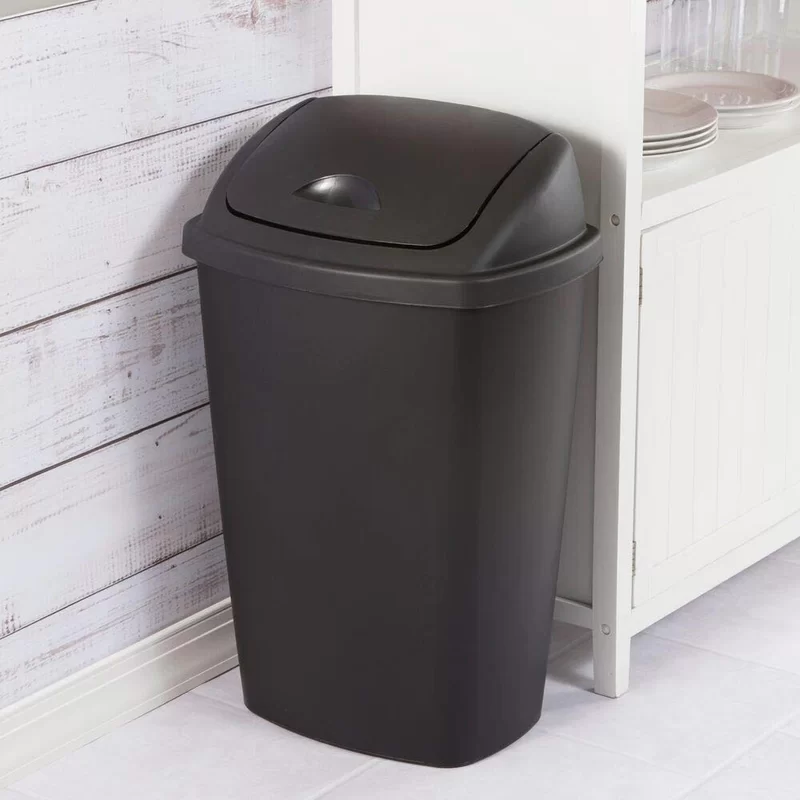 Sterilite 10889004 13.2 Gallon Plastic Home/Office Kitchen Bathroom Basement Garage SwingTop Waste Basket Trash Can or Recycling Bin, Black