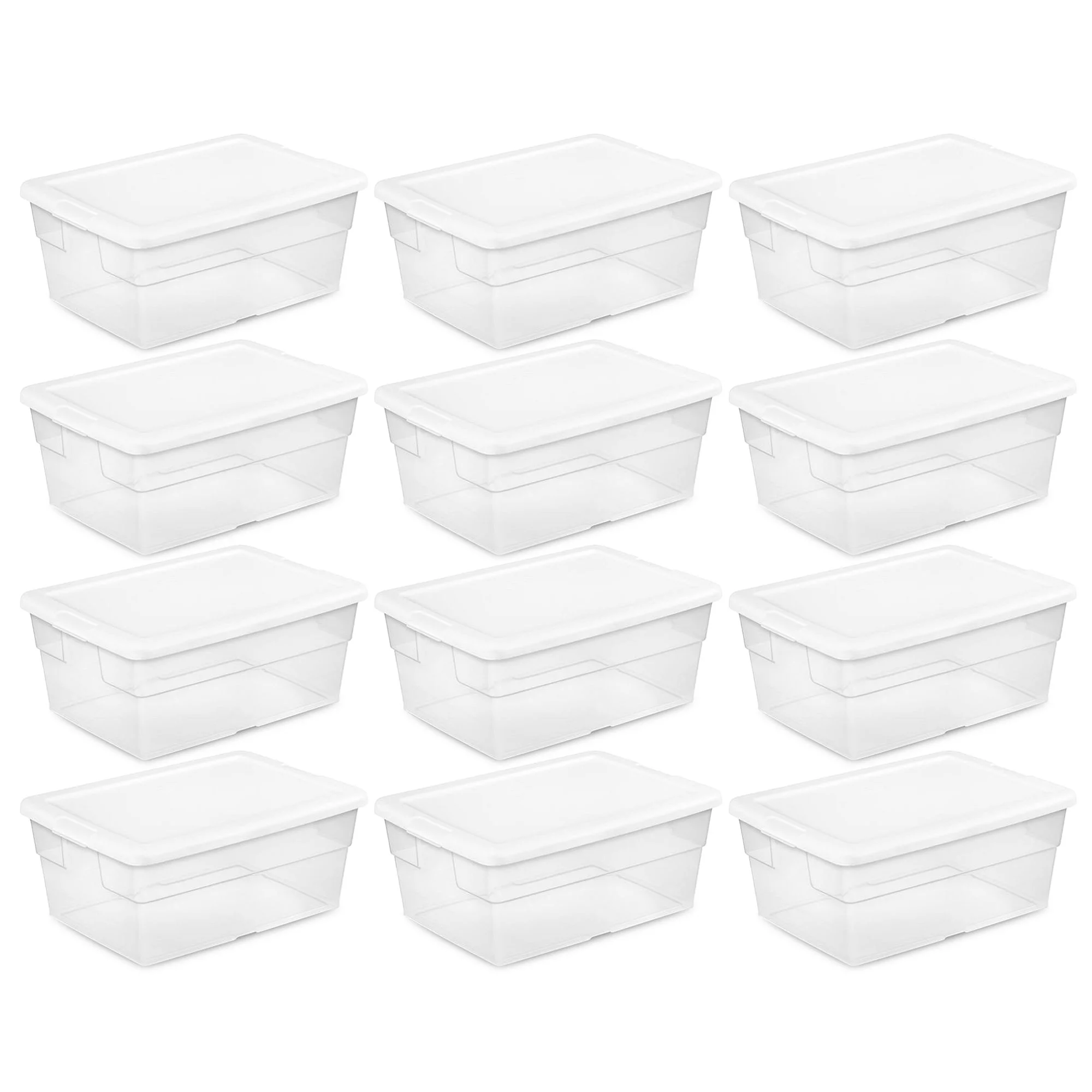 Sterilite 16 Quart Clear Plastic Stacking Storage Container Box, 12 Pack