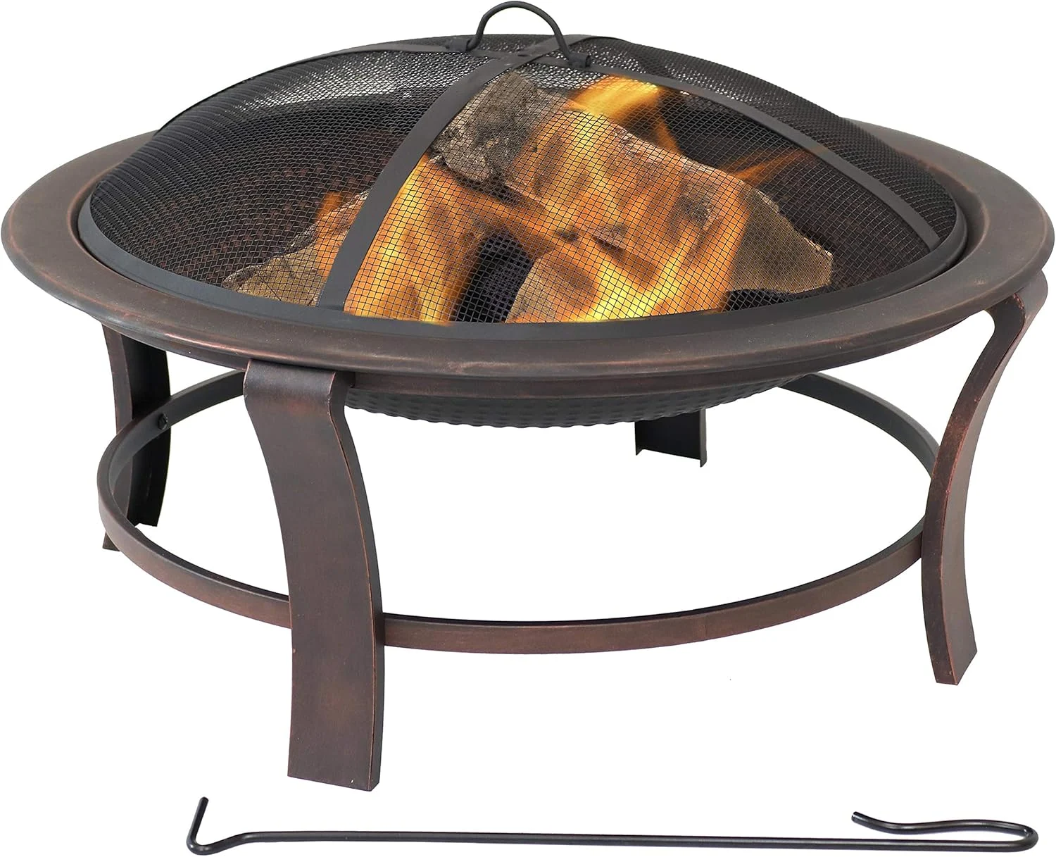 Sunnydaze 29-Inch Elevated Wood-Burning Fire Pit Bowl with Stand – Includes Spark Screen, Wood Grate, and Poker