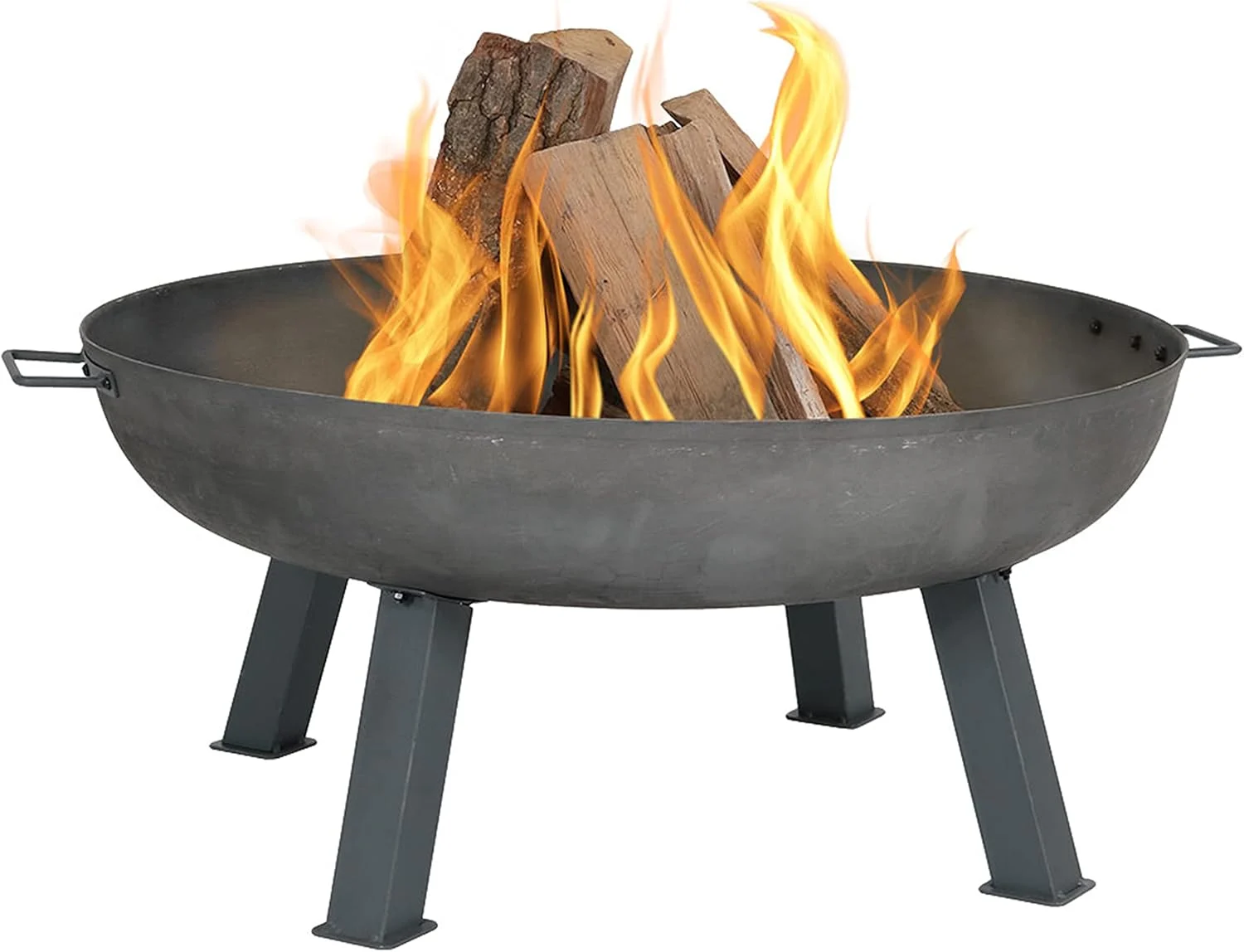 Sunnydaze 34-Inch Cast Iron Heavy-Duty Fire Pit for Outside – Wood-Burning Outdoor Fire Pit Bowl with Handles – Steel Finish