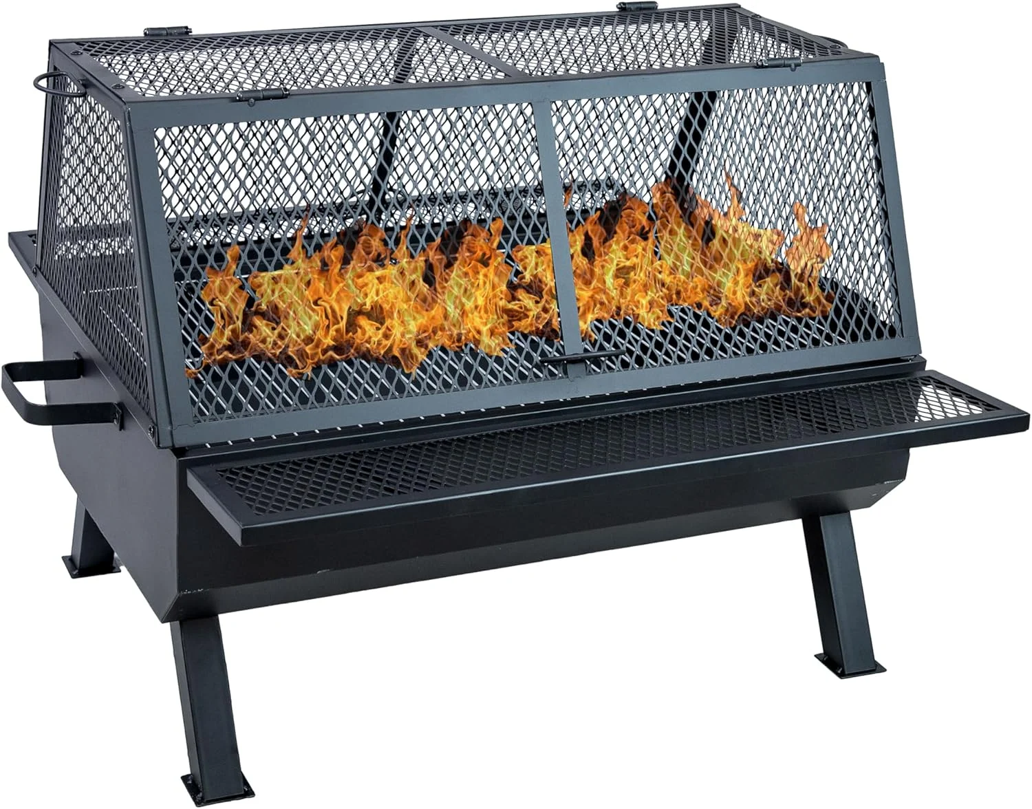 Sunnydaze 36-Inch Steel Outdoor Fire Pit with Grill and Spark Screen – PVC Protective Cover – Heat-Resistant Finish – Black