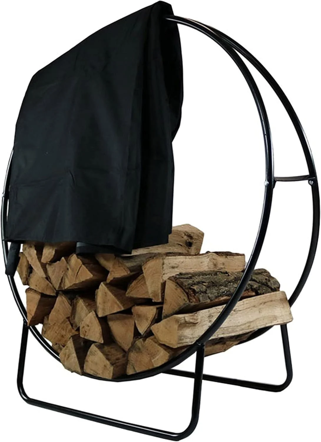 Sunnydaze 48-Inch Firewood Rack with Cover – Black Indoor Firewood Holder – Log Holder Hoop and Cover Set – 700-lb Capacity