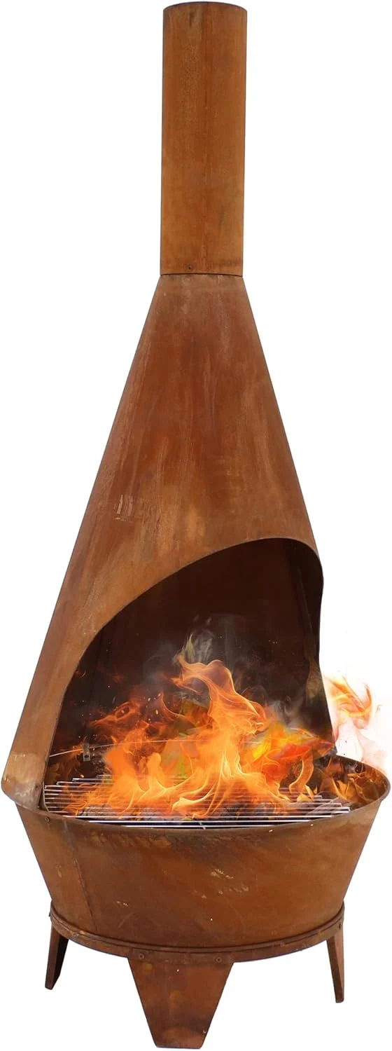 Sunnydaze 6-Foot Large Chiminea Outdoor Fireplace – Outdoor Wood-Burning Fireplace – Chimney Fire Pit with Grill Grate – Rustic