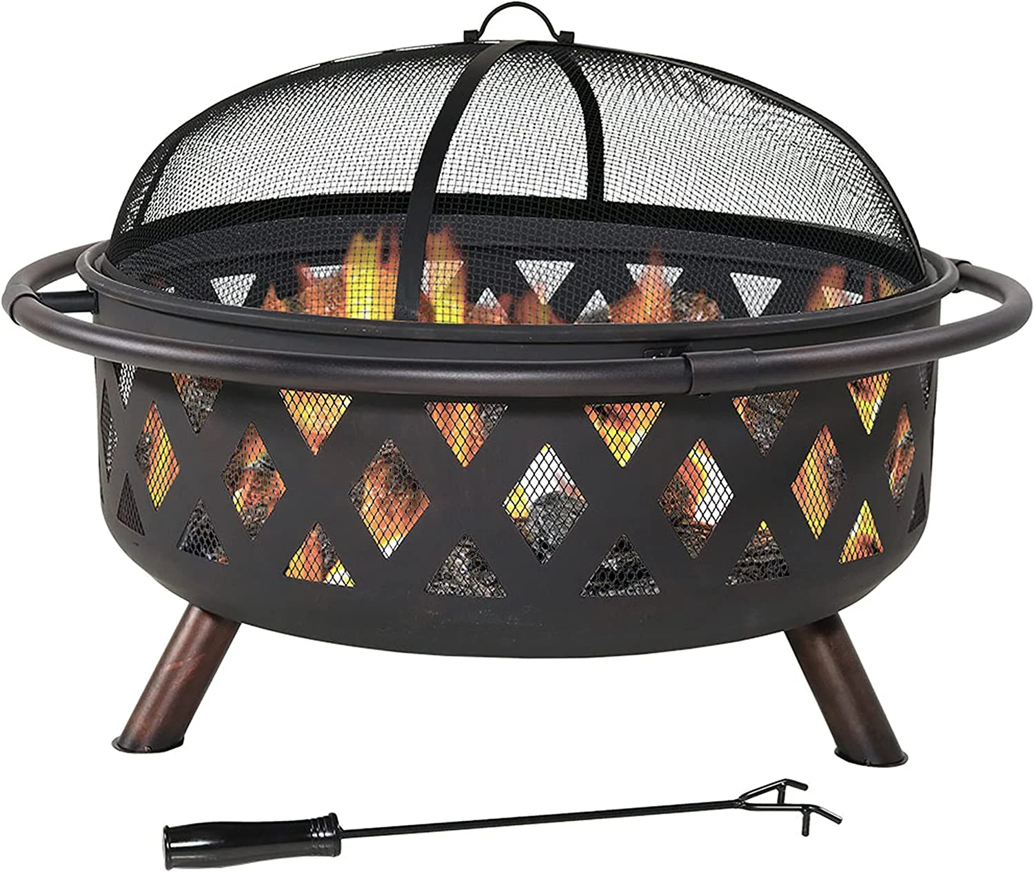 Sunnydaze Black Crossweave Large Outdoor Fire Pit – 36-Inch Heavy-Duty Wood-Burning Fire Pit with Spark Screen for Patio & Backyard Bonfires – Includes Poker & Round Fire Pit Cover
