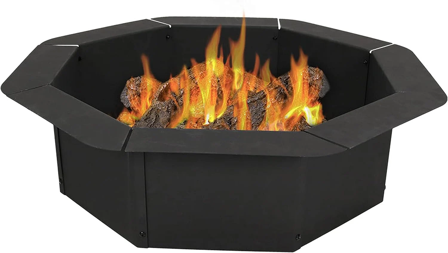 Sunnydaze Outdoor Fire Pit Ring – 38-Inch Outer/30-Inch Inner Diameter Steel Fire Ring Insert – Above or In-Ground – Octagon
