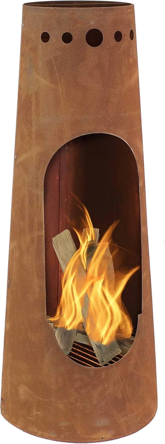 Sunnydaze Santa Fe 50-Inch Rustic Outdoor Wood-Burning Chiminea Fire Pit with Rust Patina Finish – Chiminea Outdoor Fireplace with Wood Grate