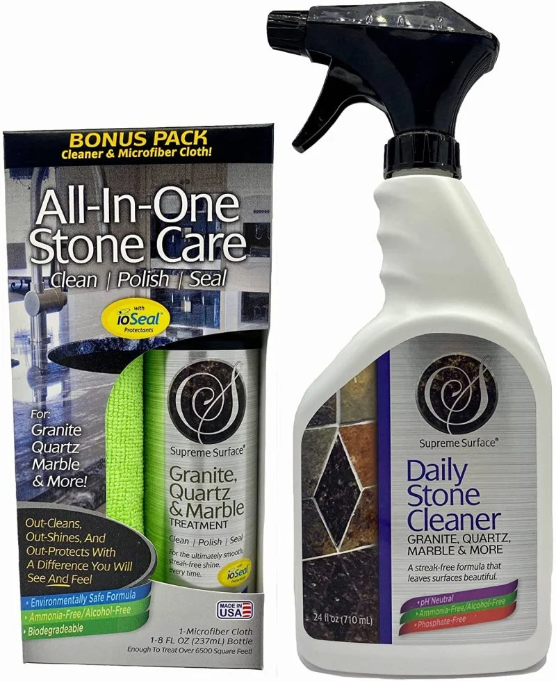 Supreme Surface Daily Stone Cleaner & Granite Quartz Marble Cleaner Sealer Polish Combo Kit