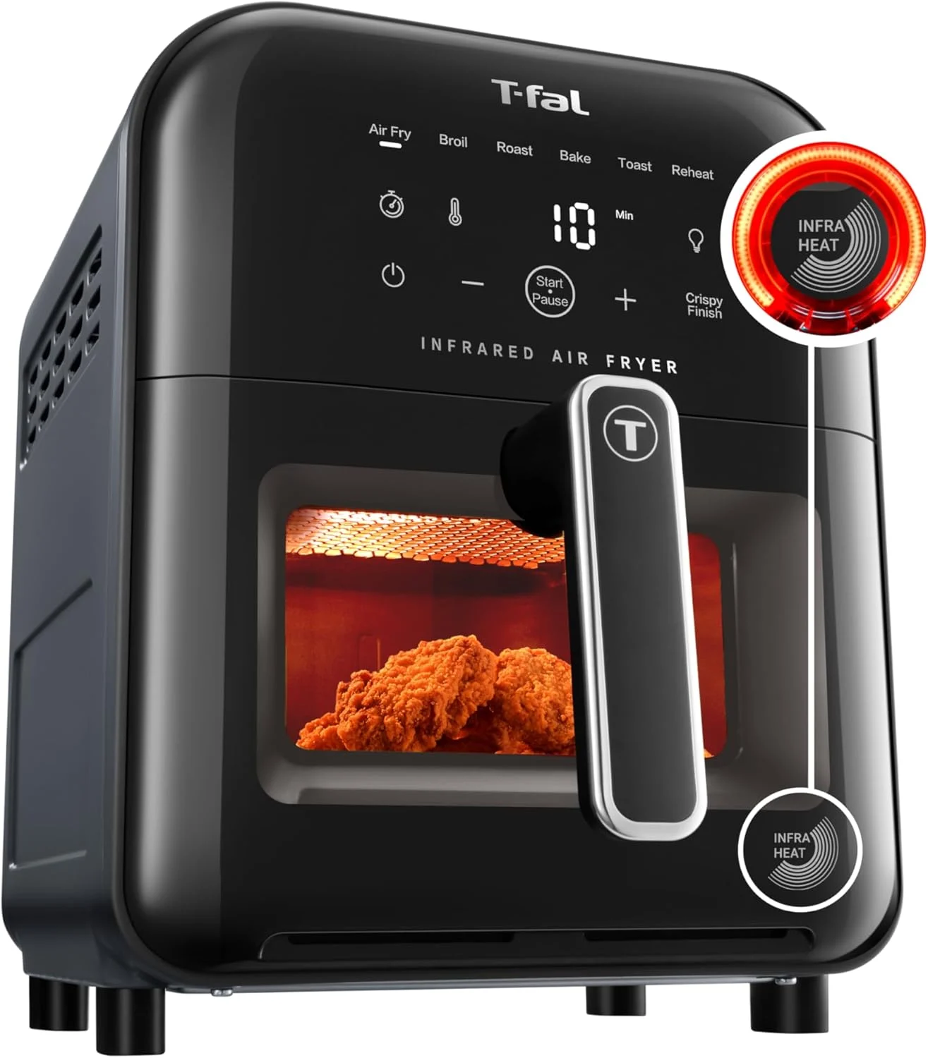 T-fal Infrared Air Fryer, 2x Faster Than Traditional Heating*, Large Air Fryer Toaster Oven Combo, 6 Qt Digital Touch Screen, 7-in-1 Cooking Functions, No-Shake Technology, 1550W, Black