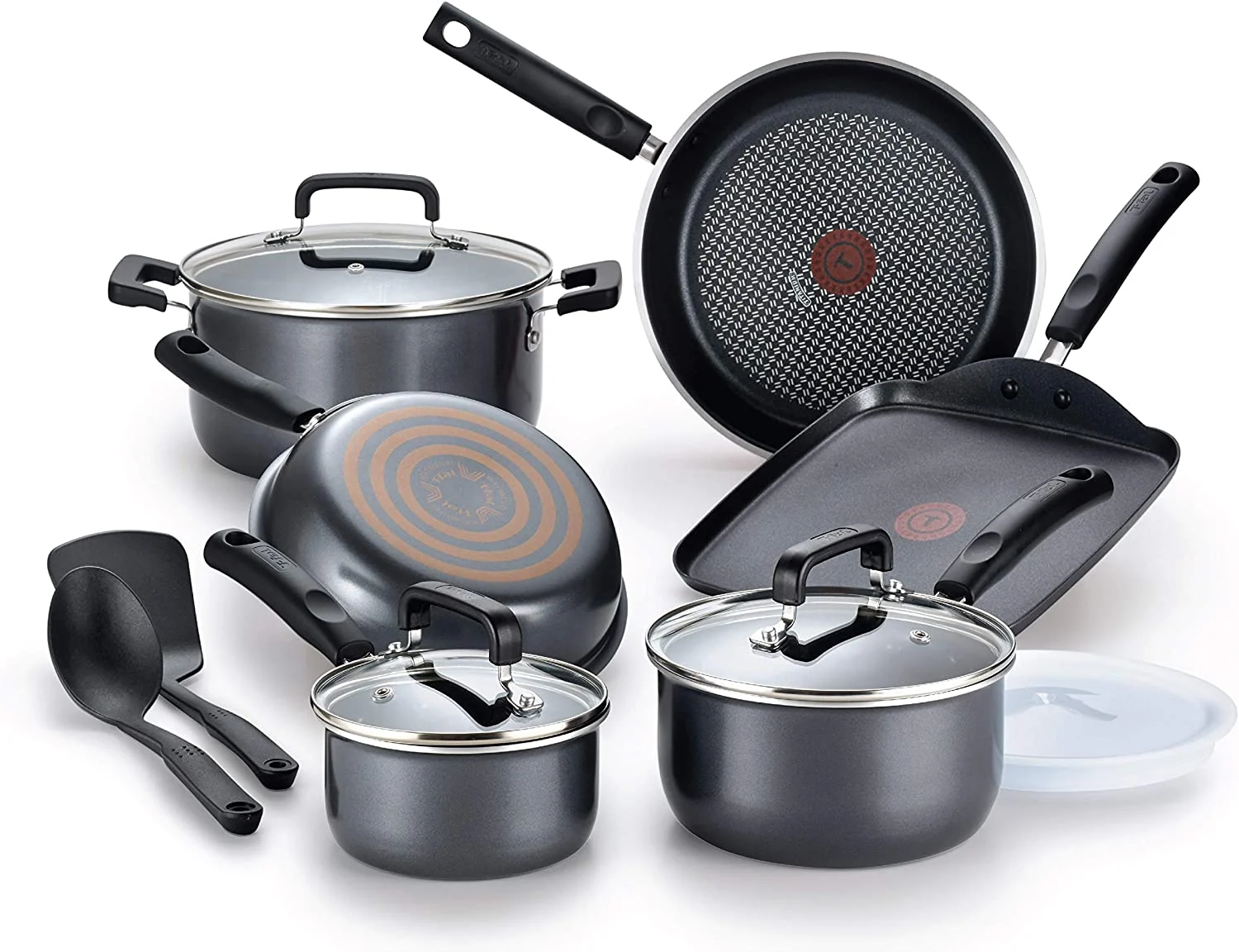 T-fal Signature Titanium Nonstick 12 Piece Cookware Set, Grey, B061SC