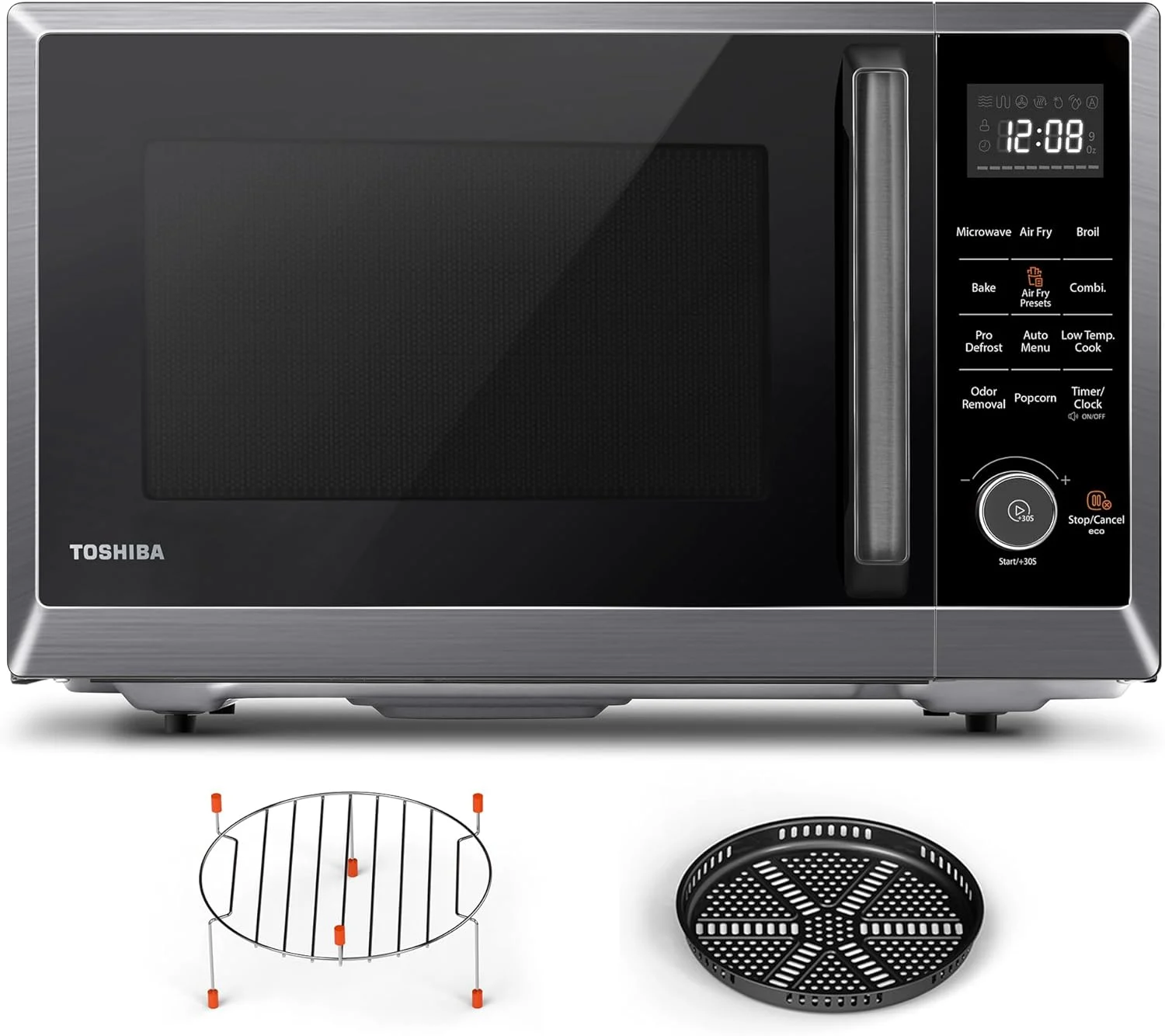 TOSHIBA Air Fryer Combo 8-in-1 Countertop Microwave Oven, with Convection, Broil, Odor Removal Mode, 12.4″ Position Memory Turntable, Child-Lock, 1.0 Cu.ft, Black Stainless Steel, ML2-EC10SA(BS)