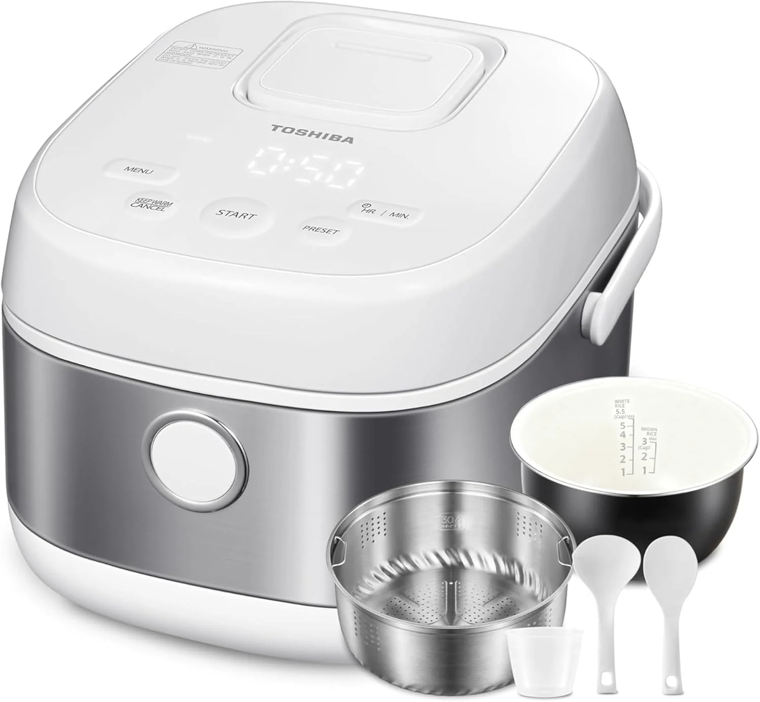 TOSHIBA Induction Heating Rice Cooker – Low Carb, Low Sugar, Digital Steamer, 5.5 Cups (Uncooked), 8 Cooking Functions, 24H Timer & Auto Keep Warm, Silvery white