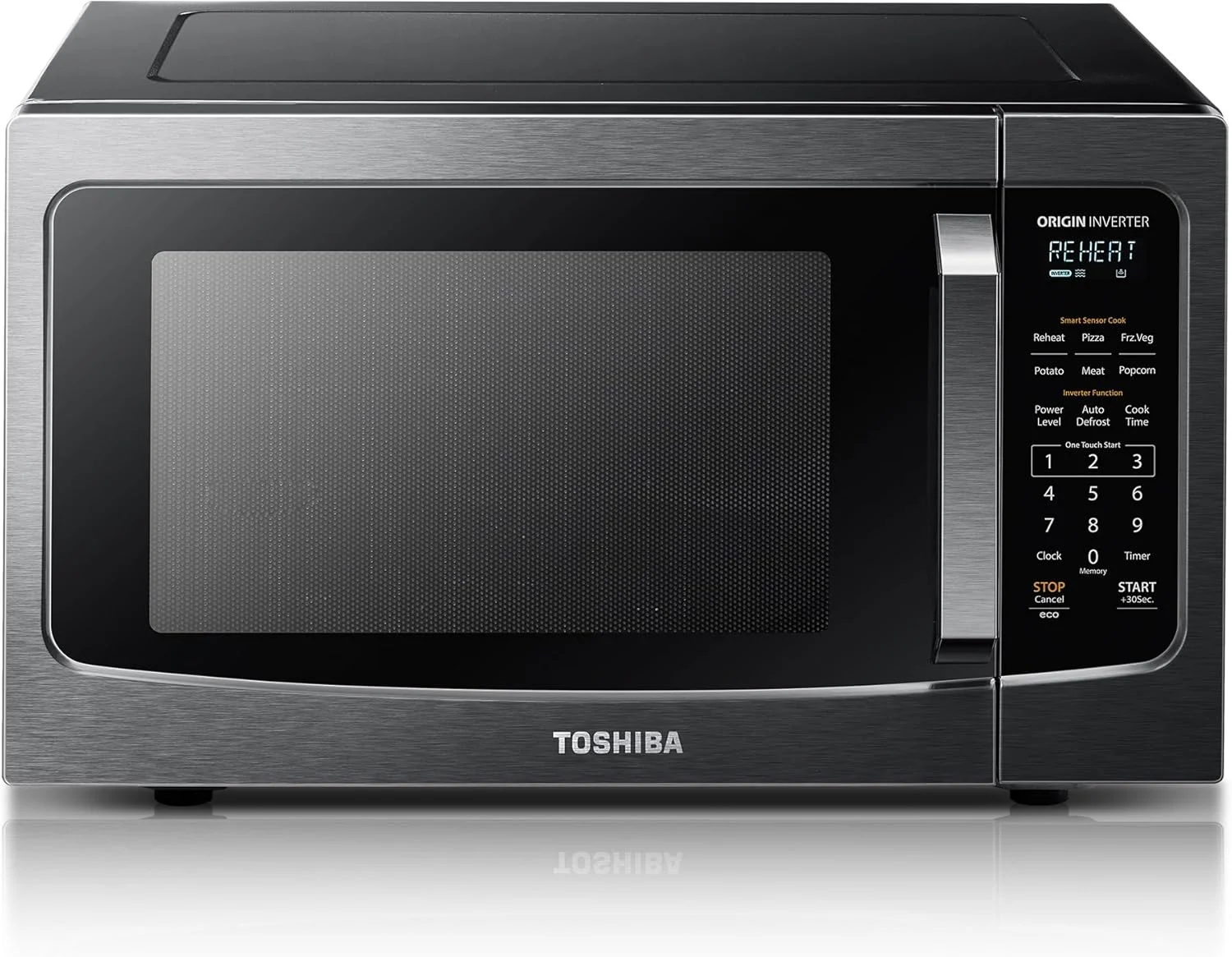 TOSHIBA ML-EM45PIT(BS) Countertop Microwave Oven with Inverter Technology, Kitchen Essentials, Smart Sensor, Auto Defrost, 1.6 Cu.ft, 13.6 Removable Turntable, 33lb.&1250W, Black Stainless Steel