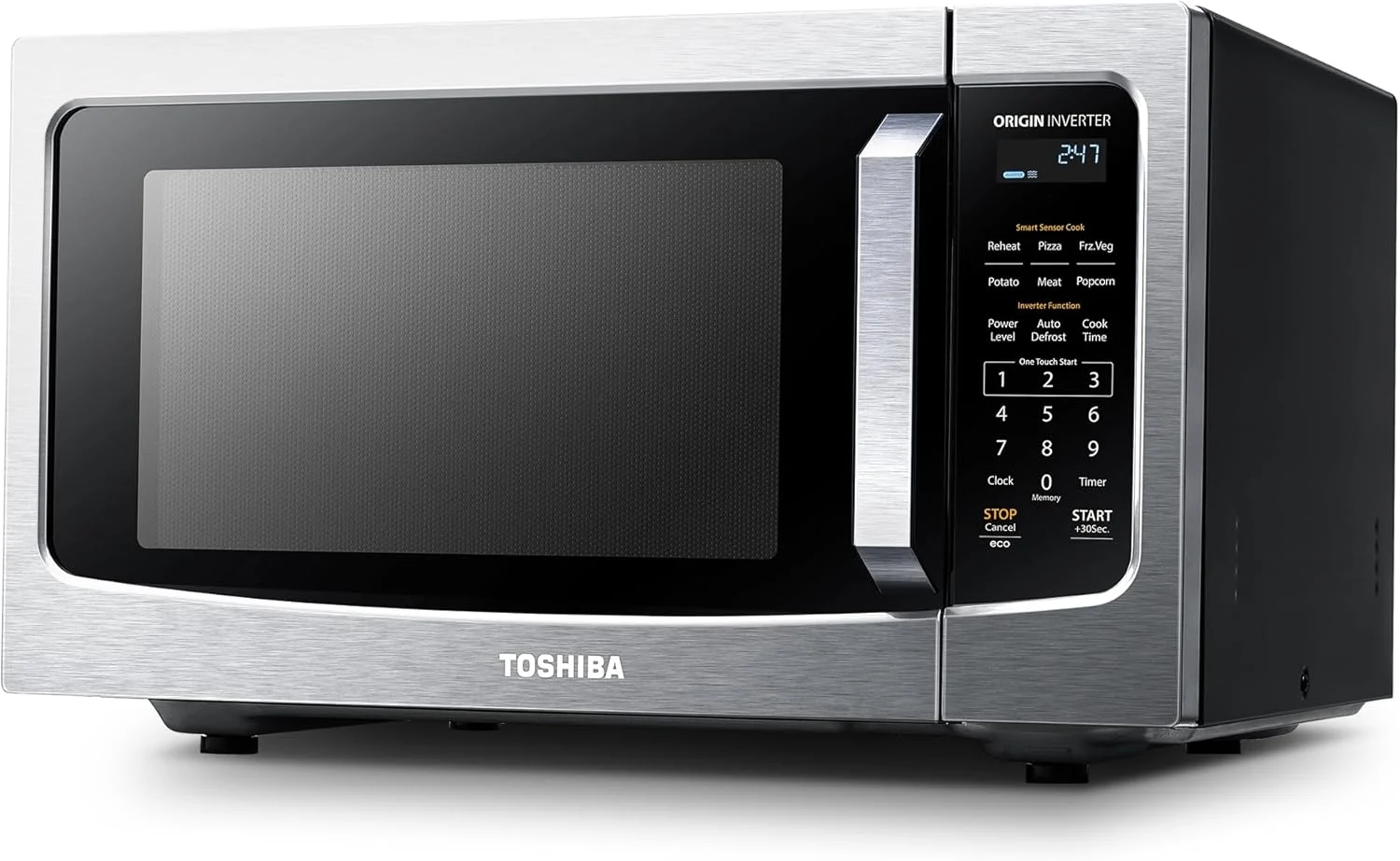 TOSHIBA ML-EM45PIT(SS) Countertop Microwave Oven with Inverter Technology, Kitchen Essentials, Smart Sensor, Auto Defrost, 1.6 Cu.ft, 13.6″ Removable Turntable, 33lb.&1250W, Stainless Steel