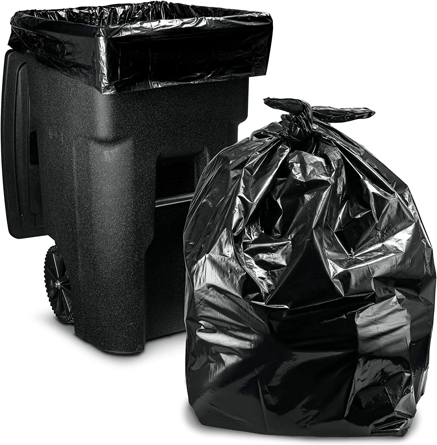Tasker 65 Gallon Trash Bags for Toter, (w/Ties) Extra Large Black Garbage Bags, 50″W x 60″H – 32 Count