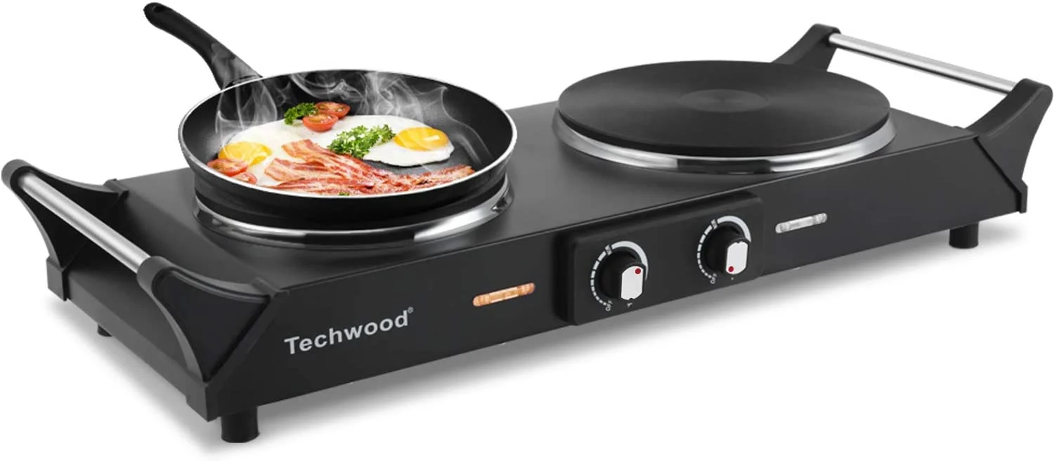Techwood 1800W Hot Plate Portable Electric Stove Countertop Double Burner, Compatible for All Cookwares, 7.5” Cooktop