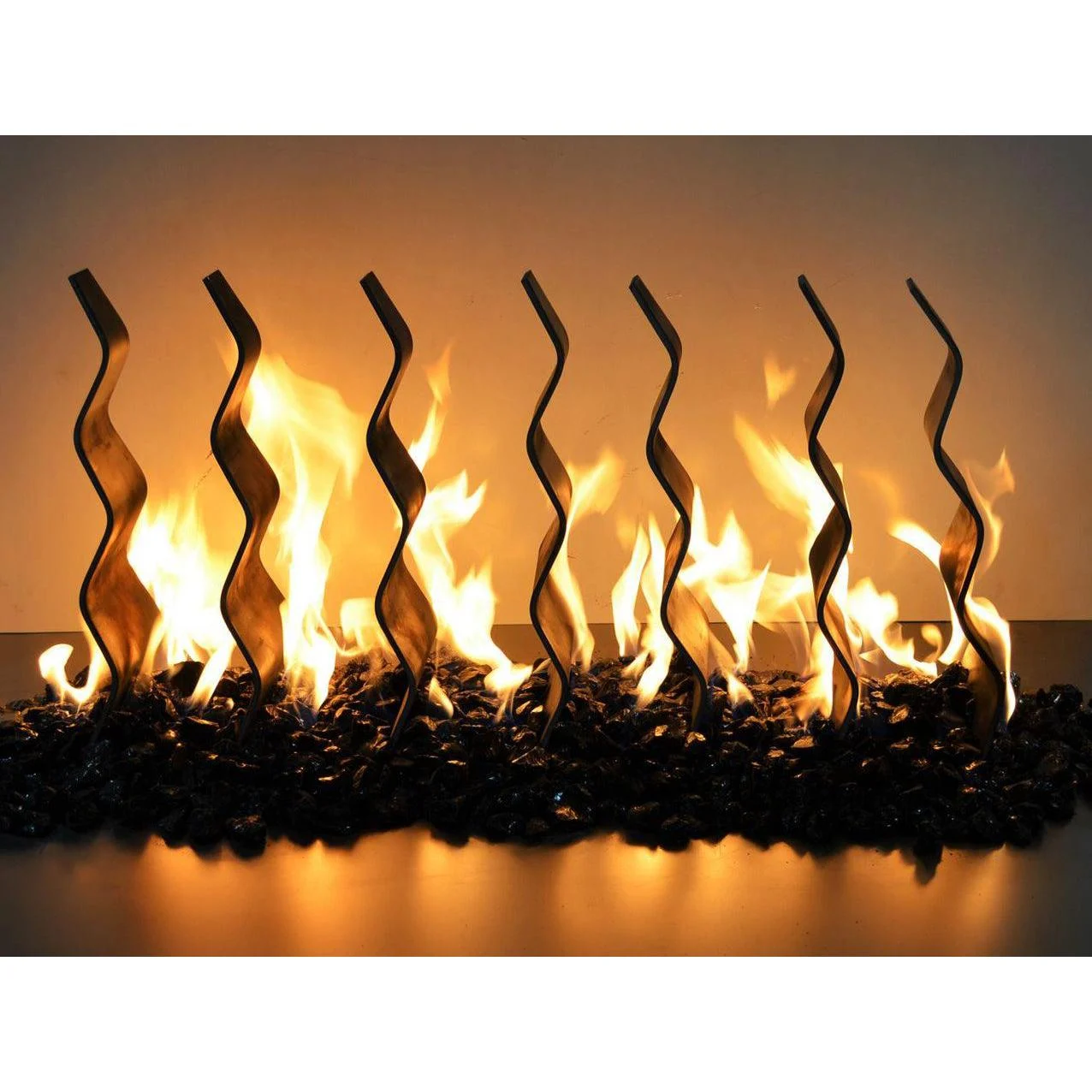 The Outdoor Plus 6" x 36" Black Steel Fireplace Waves Ornament