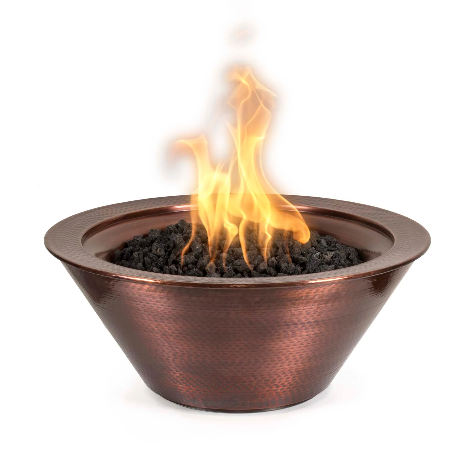 The Outdoor Plus Round Cazo 24" Black Powder Coated Metal Natural Gas Fire Bowl with Match Lit with Flame Sense Ignition