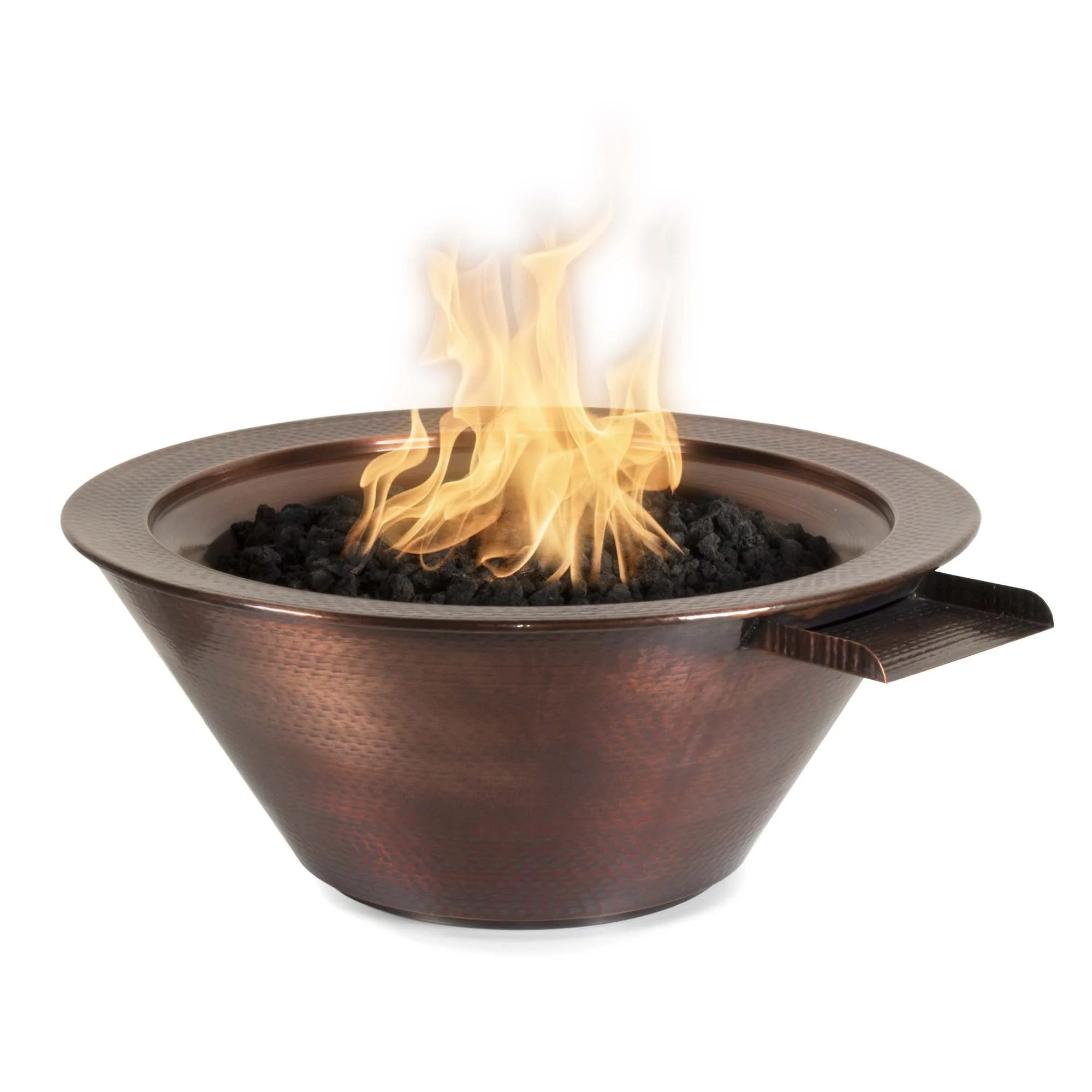 The Outdoor Plus Round Cazo 24" Gray Powder Coated Metal Natural Gas Fire & Water Bowl with Match Lit with Flame Sense Ignition