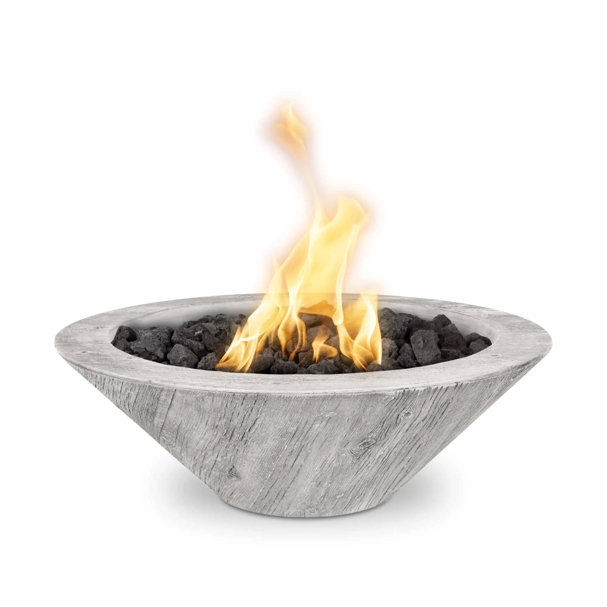 The Outdoor Plus Round Cazo 24" Ivory Wood Grain Liquid Propane Fire Bowl with Match Lit with Flame Sense Ignition