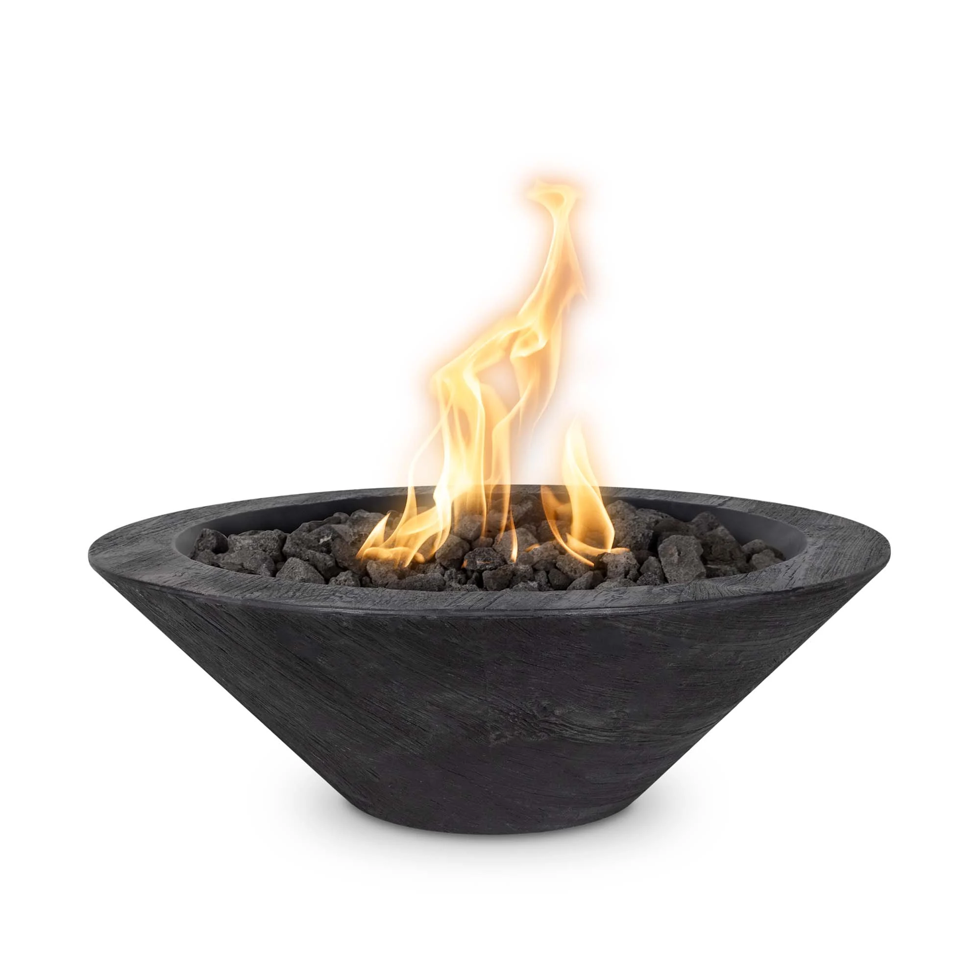 The Outdoor Plus Round Cazo 24" Oak Wood Grain Liquid Propane Fire Bowl with Match Lit with Flame Sense Ignition
