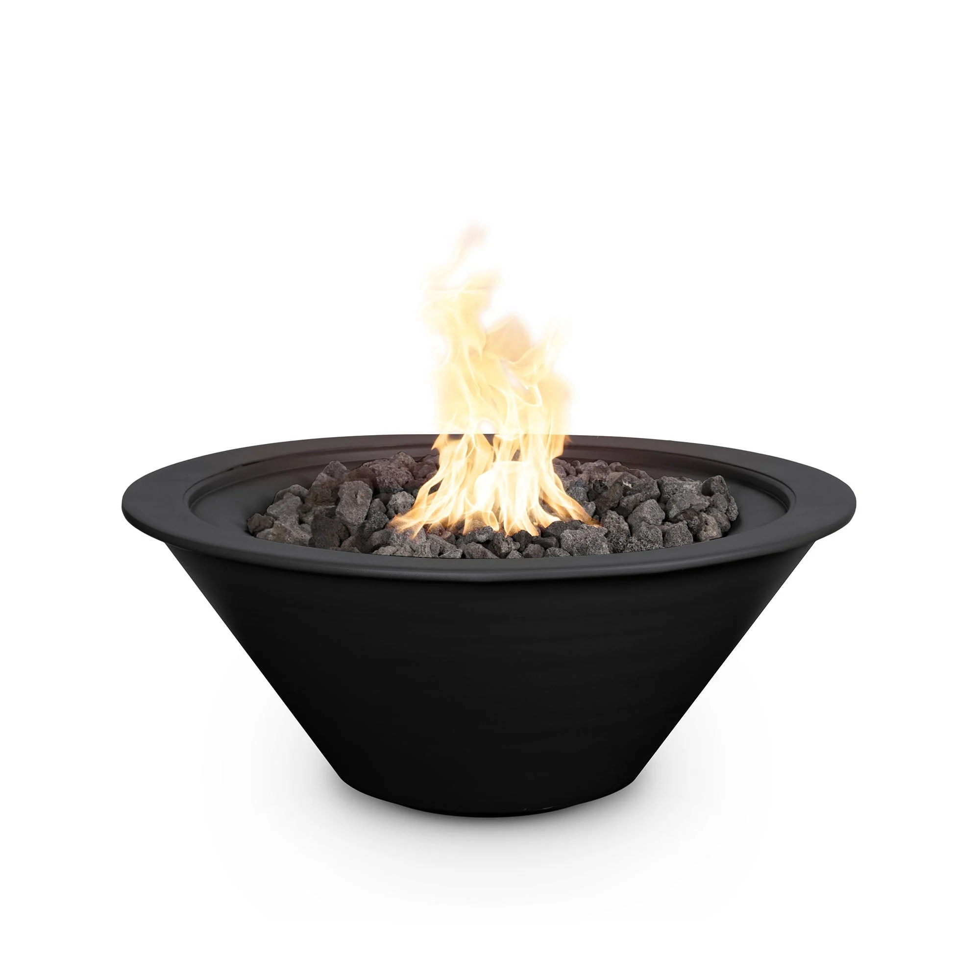 The Outdoor Plus Round Cazo 24" Pewter Powder Coated Metal Natural Gas Fire Bowl with Match Lit with Flame Sense Ignition