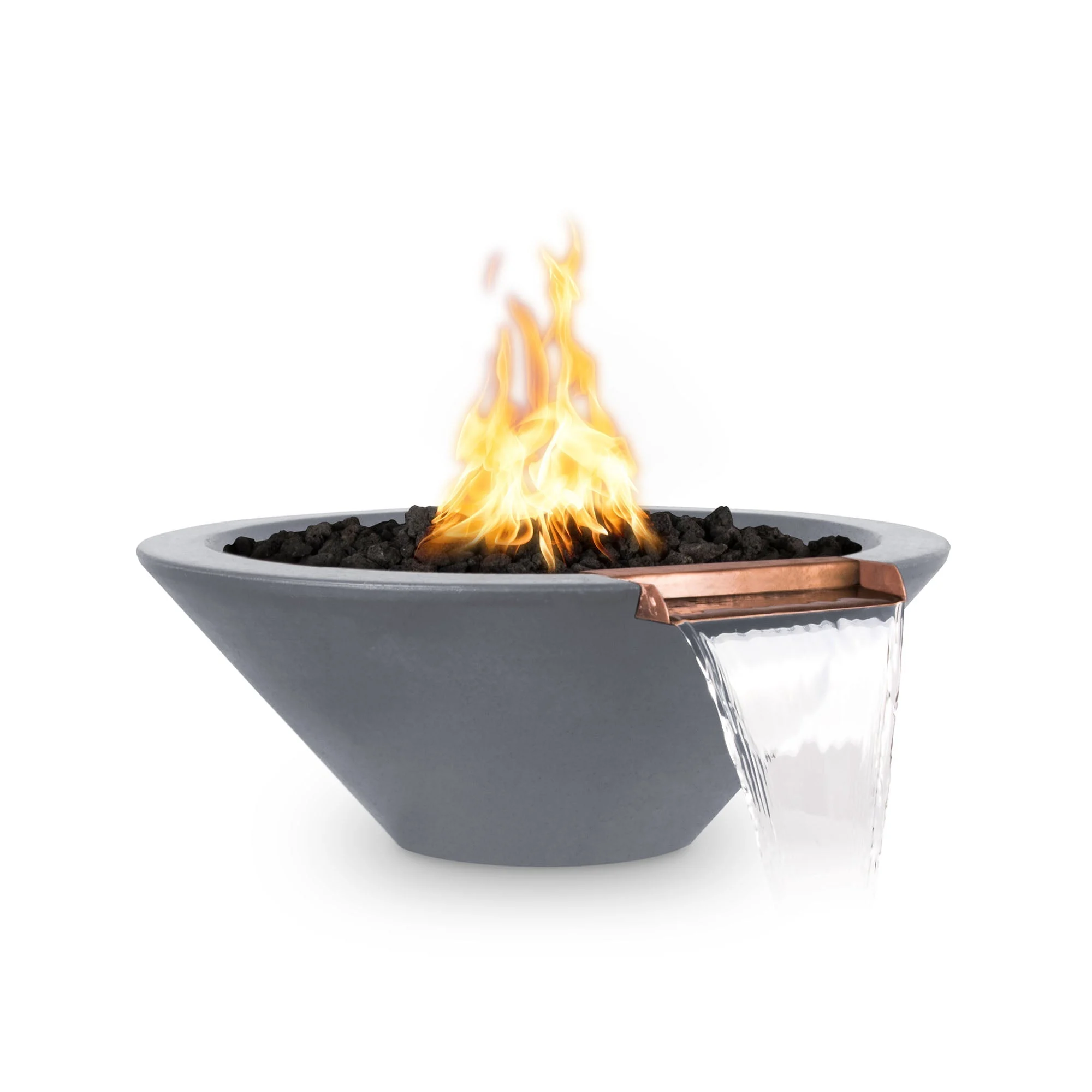 The Outdoor Plus Round Cazo 36" Black GFRC Concrete Natural Gas Fire & Water Bowl with Match Lit with Flame Sense Ignition