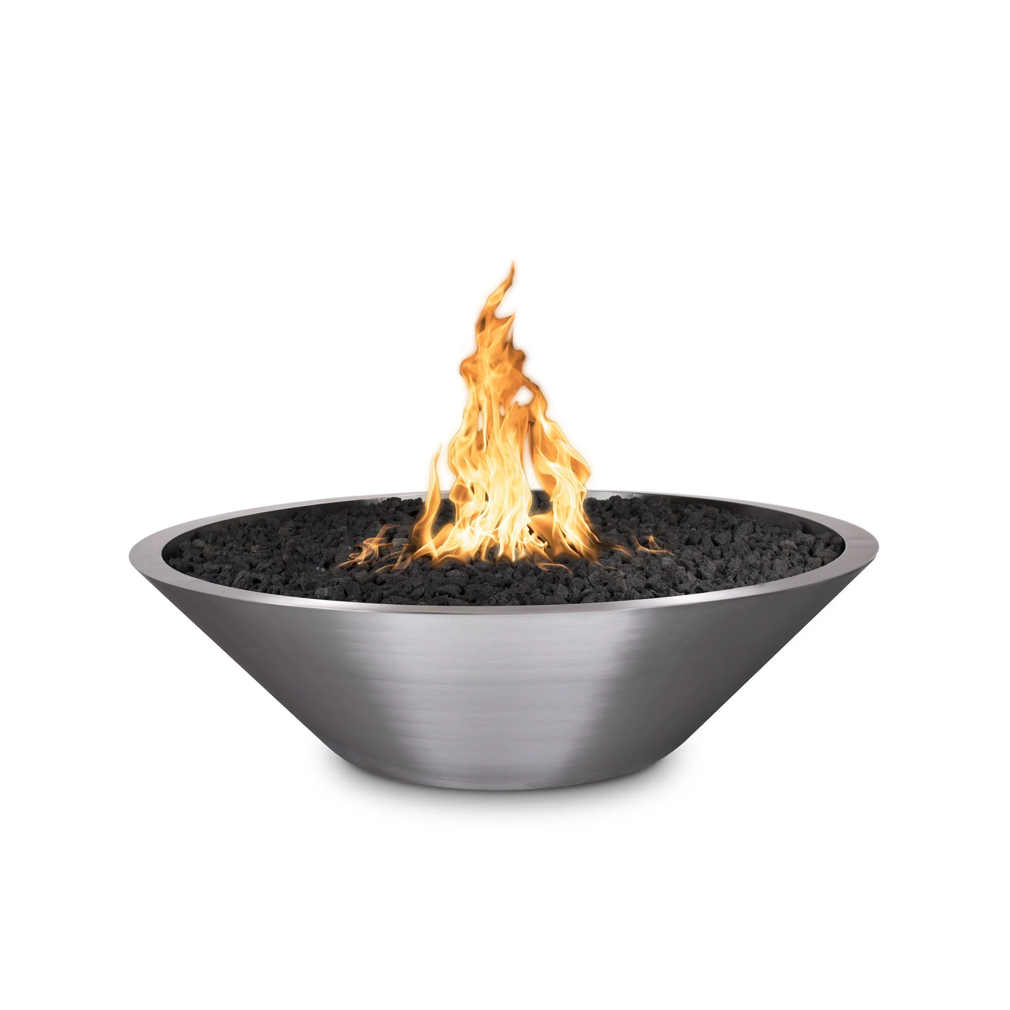The Outdoor Plus Round Cazo Narrow Ledge 48" Stainless Steel Liquid Propane Fire Pit with 110V Electronic Ignition