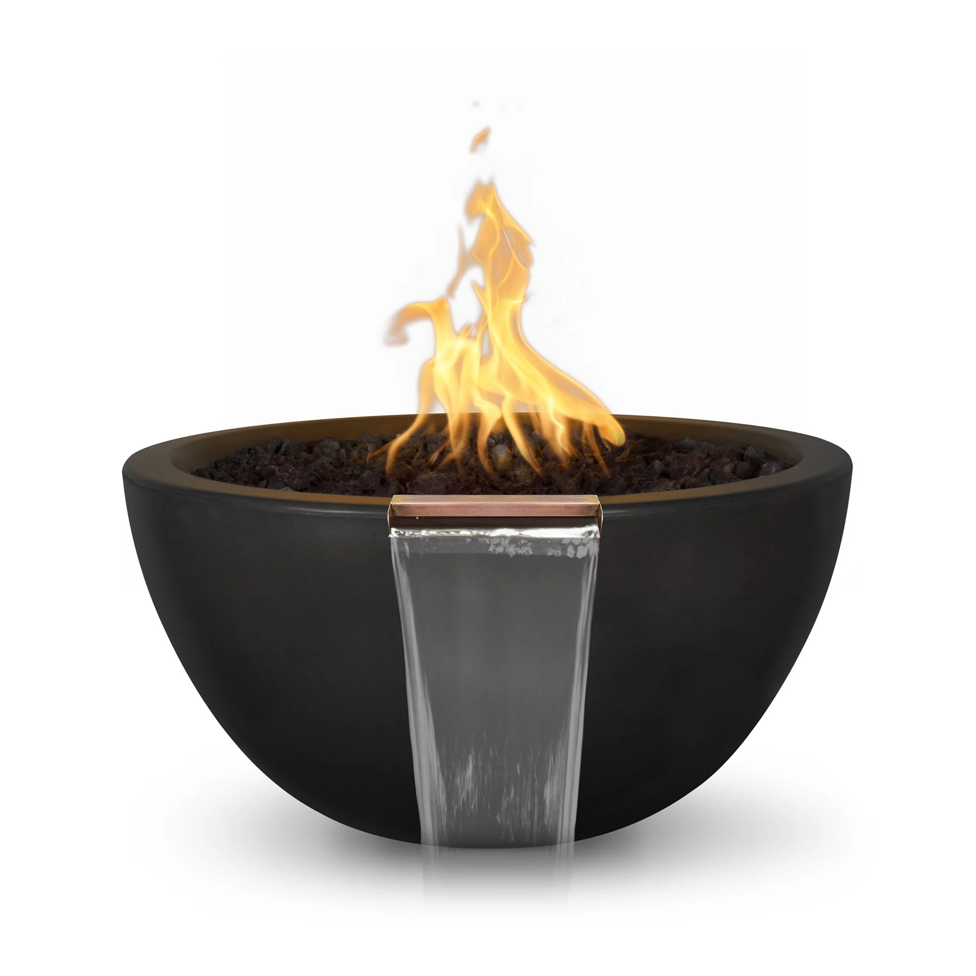 The Outdoor Plus Round Luna 38" Metallic Silver GFRC Concrete Liquid Propane Fire & Water Bowl with Match Lit with Flame Sense Ignition