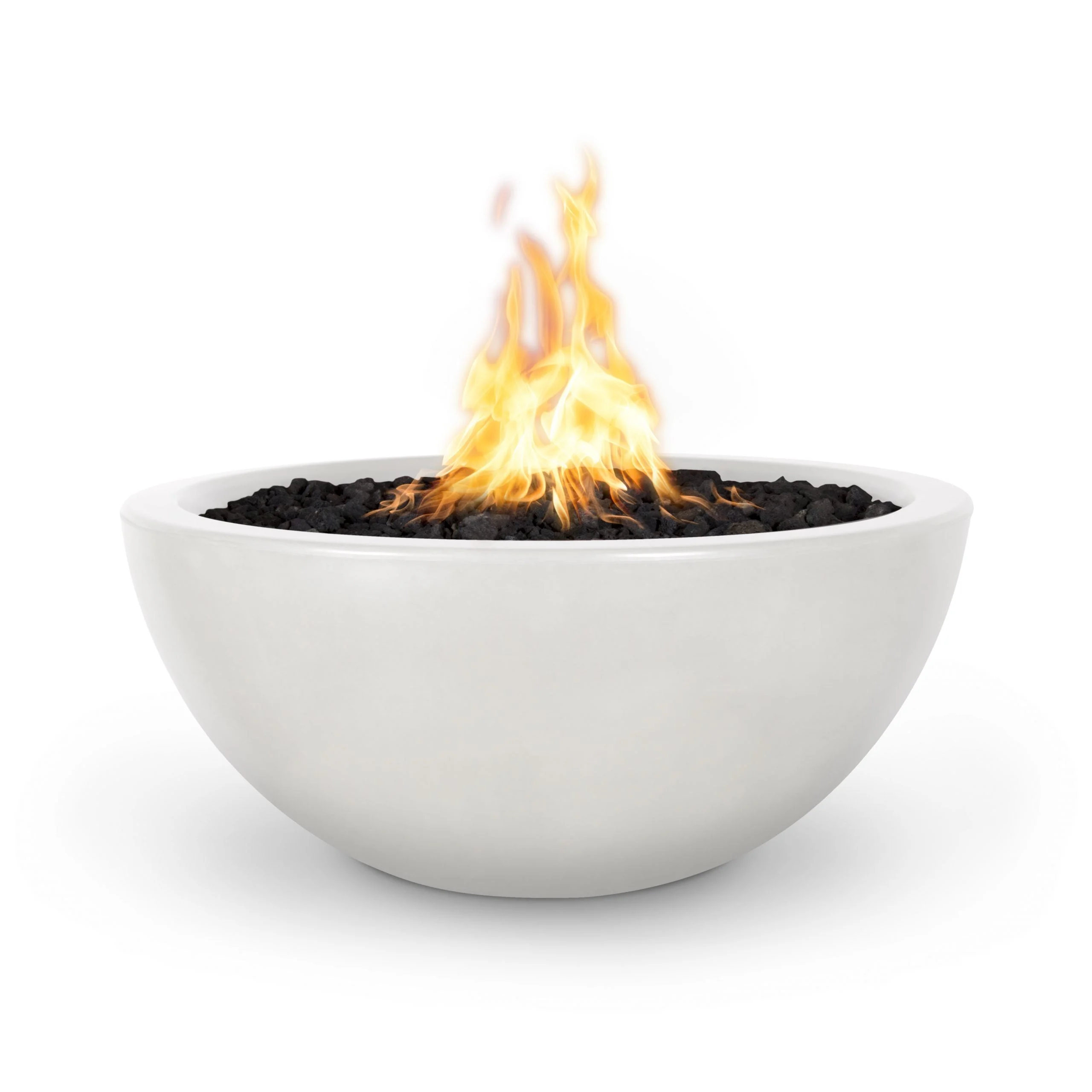 The Outdoor Plus Round Luna 38" Vanilla GFRC Concrete Natural Gas Fire Bowl with Match Lit with Flame Sense Ignition