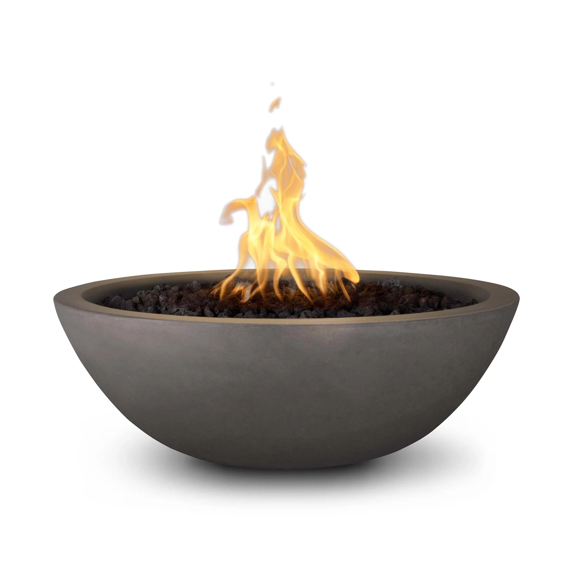 The Outdoor Plus Round Sedona 33" Chestnut GFRC Concrete Natural Gas Fire Bowl with Match Lit with Flame Sense Ignition