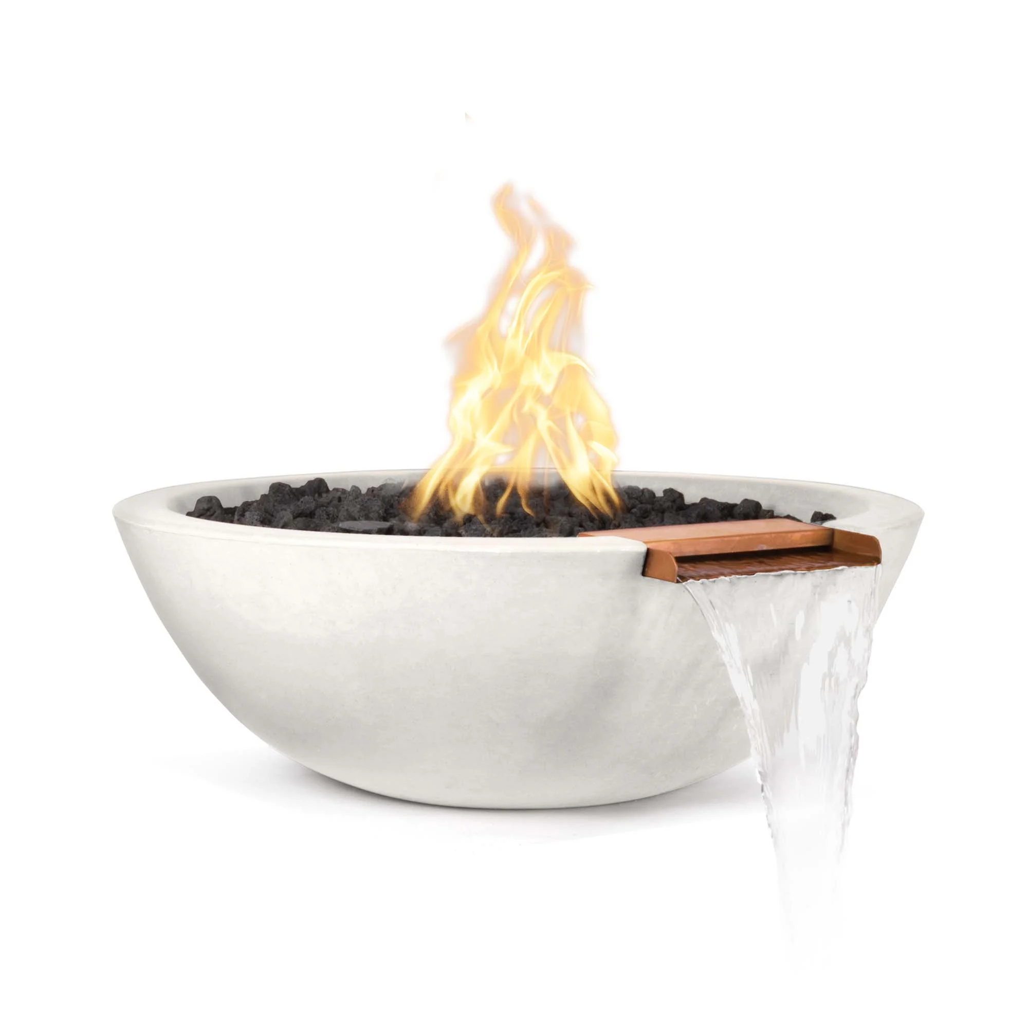 The Outdoor Plus Round Sedona 33" Metallic Bronze GFRC Concrete Liquid Propane Fire & Water Bowl with Match Lit with Flame Sense Ignition