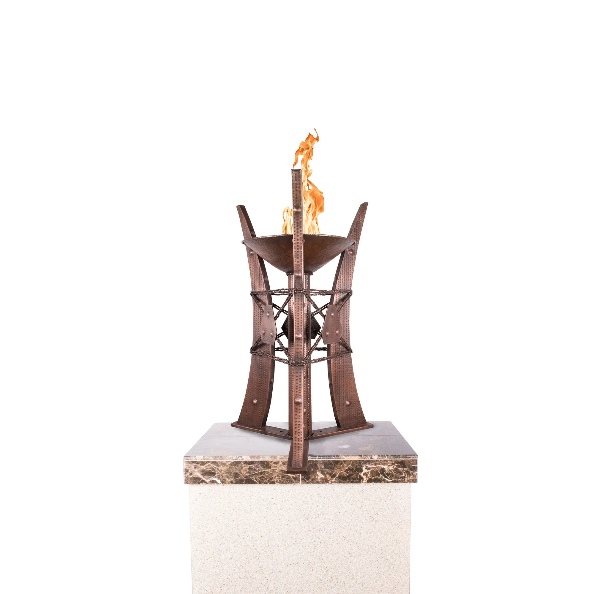 The Outdoor Plus Square Bastille 22" Hammered Copper Liquid Propane Column Ornament