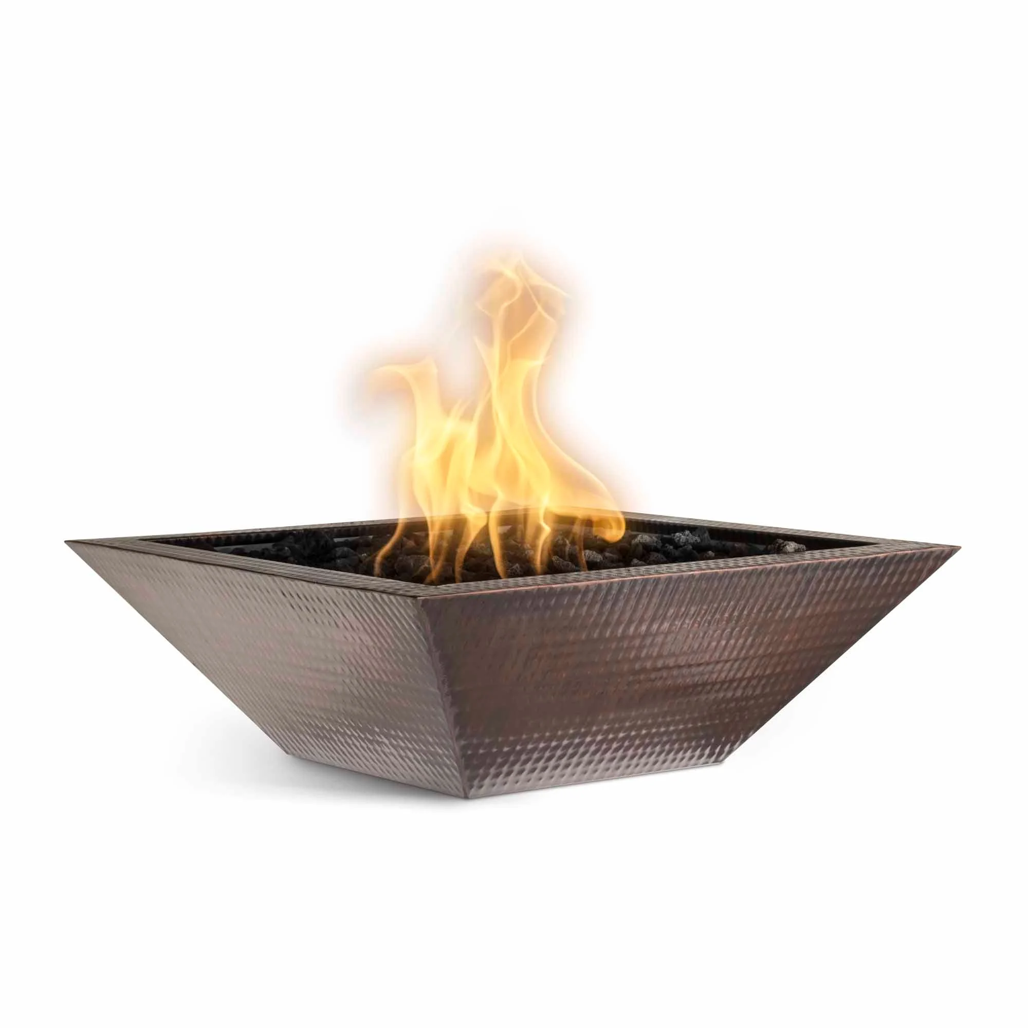 The Outdoor Plus Square Maya 24" Copper Vein Powder Coated Metal Natural Gas Fire Bowl with Match Lit with Flame Sense Ignition