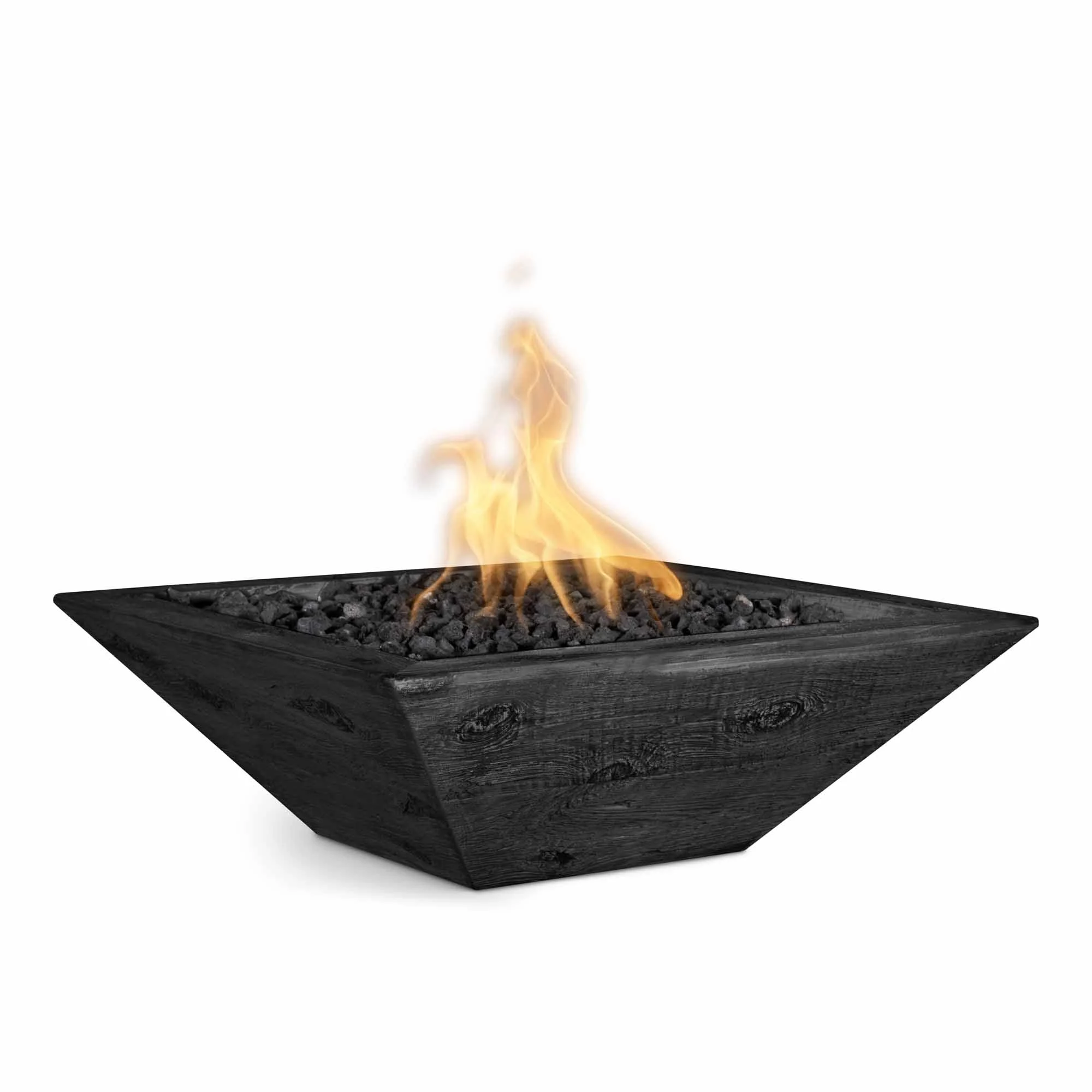 The Outdoor Plus Square Maya 24" Oak Wood Grain Natural Gas Fire Bowl with Match Lit with Flame Sense Ignition