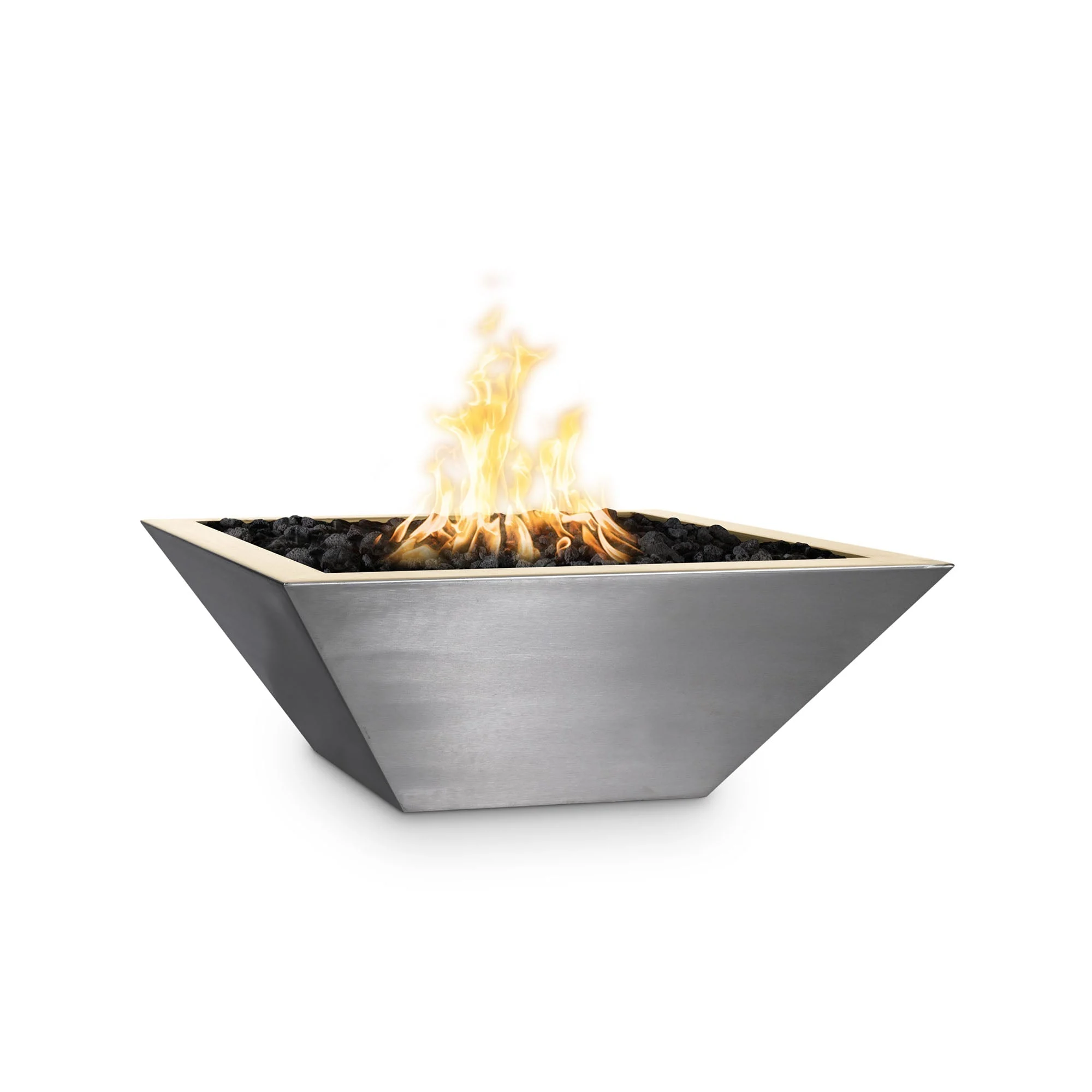 The Outdoor Plus Square Maya 24" Stainless Steel Liquid Propane Fire Bowl with 12V Electronic Ignition