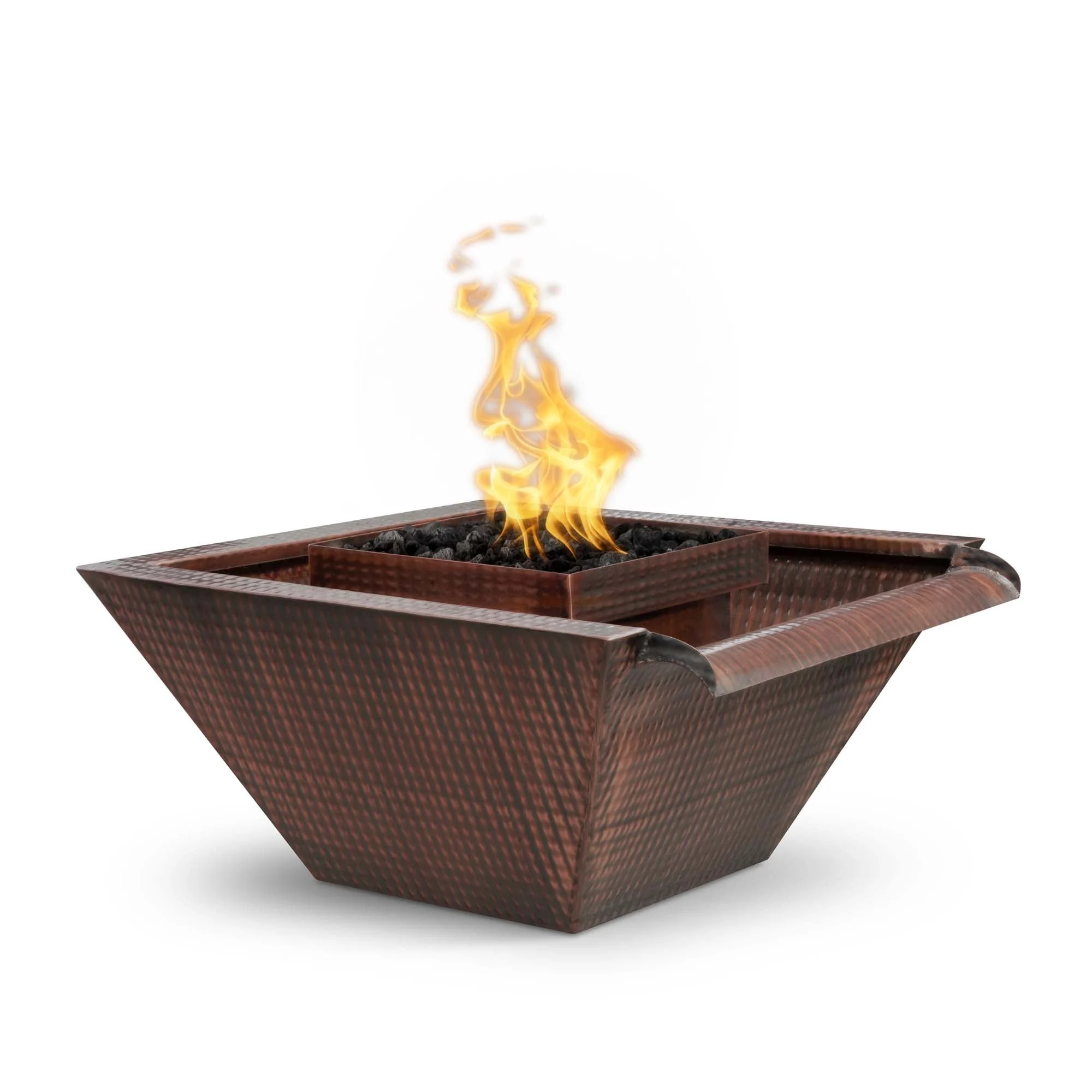 The Outdoor Plus Square Maya 36" Java Powder Coated Metal Liquid Propane Fire & Water Bowl Wide Gravity Spill with 12V Electronic Ignition