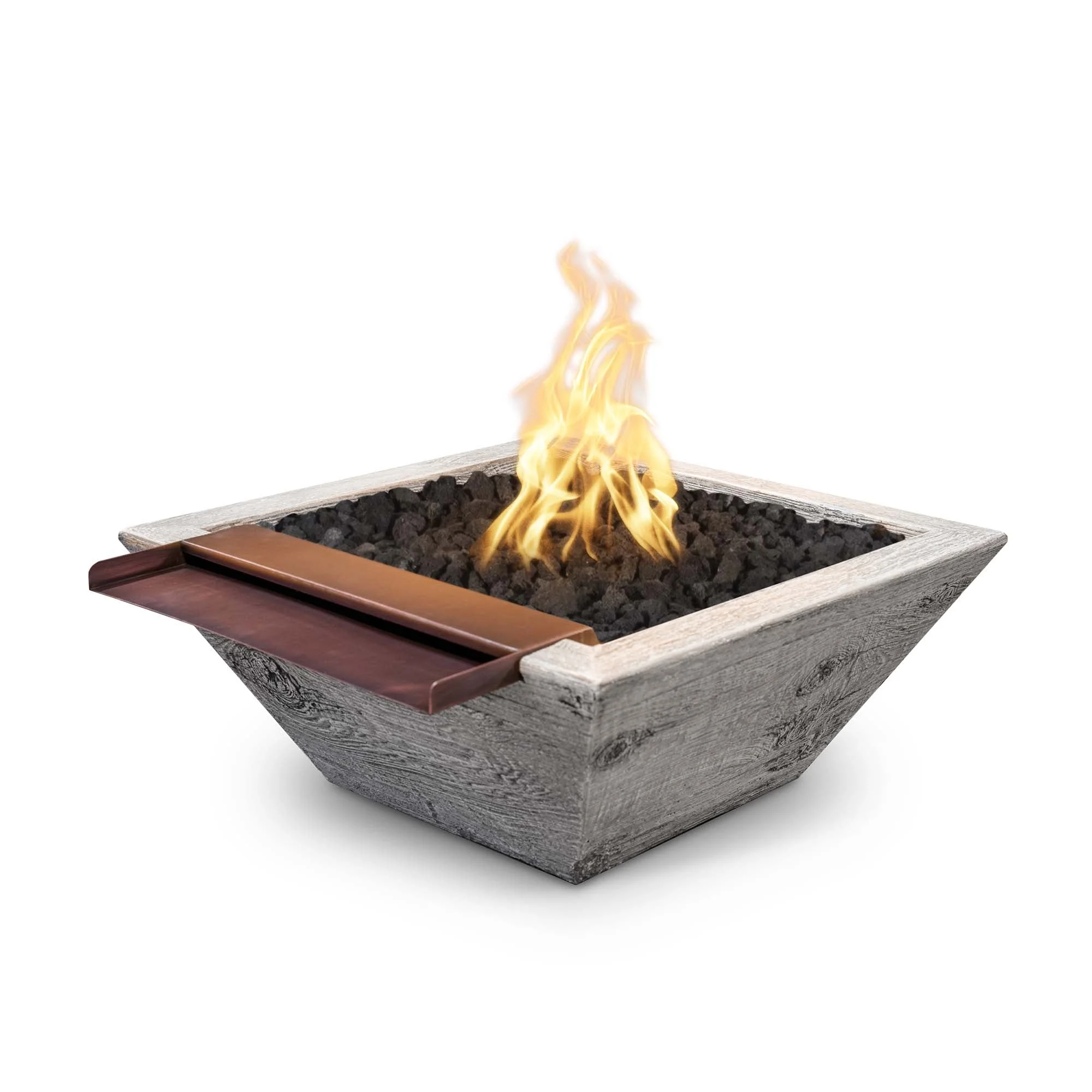 The Outdoor Plus Square Maya 36" White Powder Coated Metal Natural Gas Fire & Water Bowl Gravity Spill with Match Lit Ignition