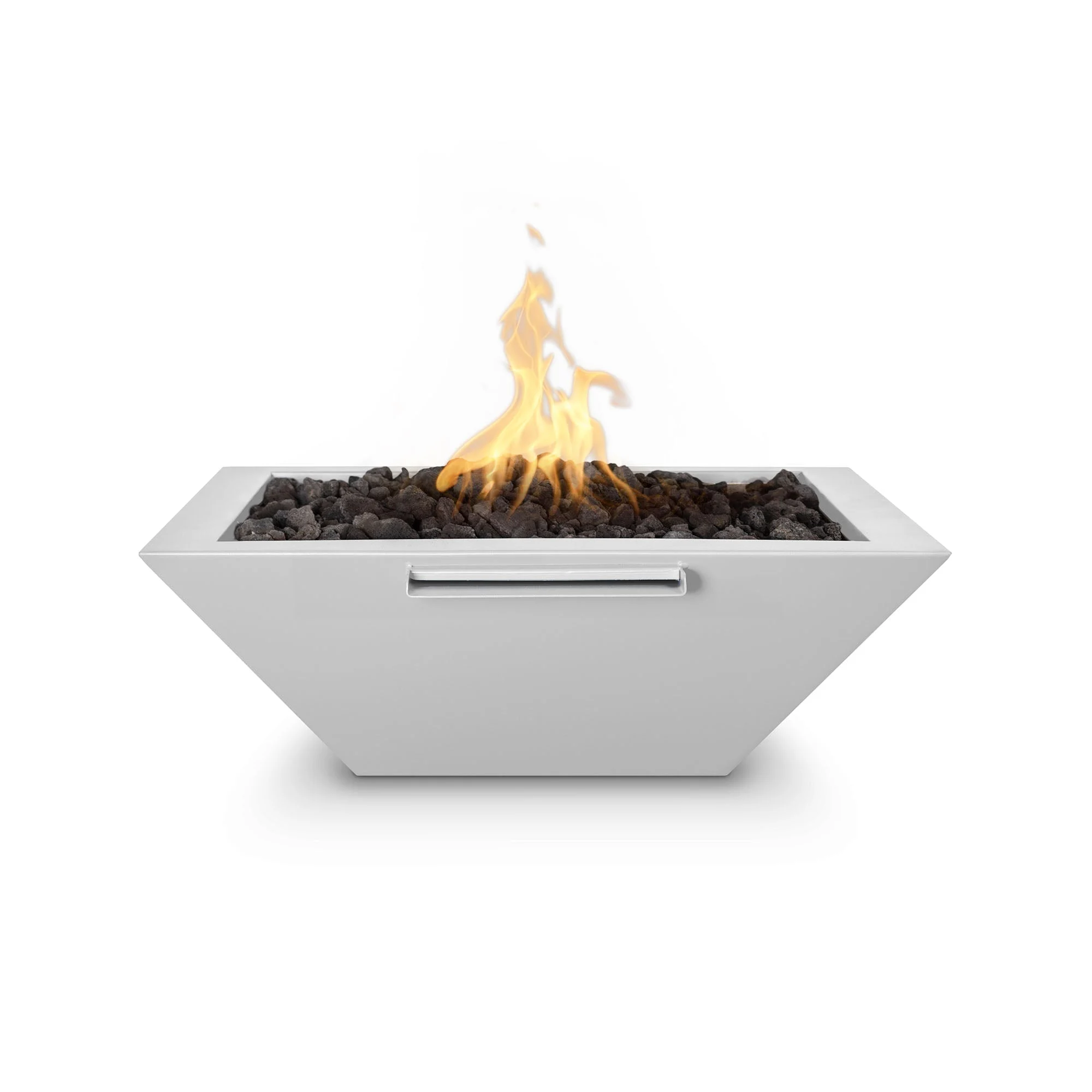 The Outdoor Plus Square Maya 36" White Powder Coated Metal Natural Gas Fire & Water Bowl with Match Lit with Flame Sense Ignition